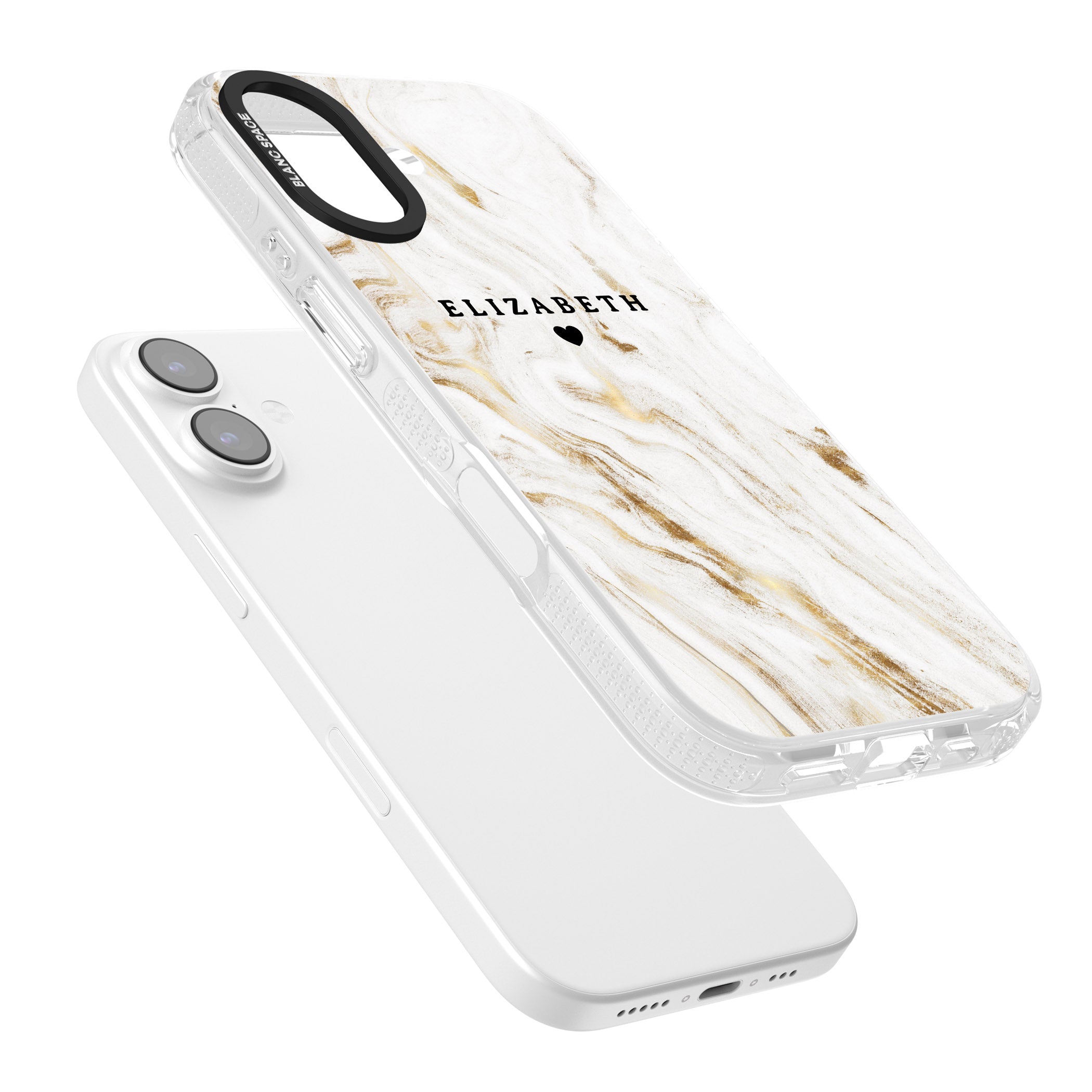 Personalised White & Gold Swirl Marble iPhone 17 Impact Air Clear Phone Case Colours