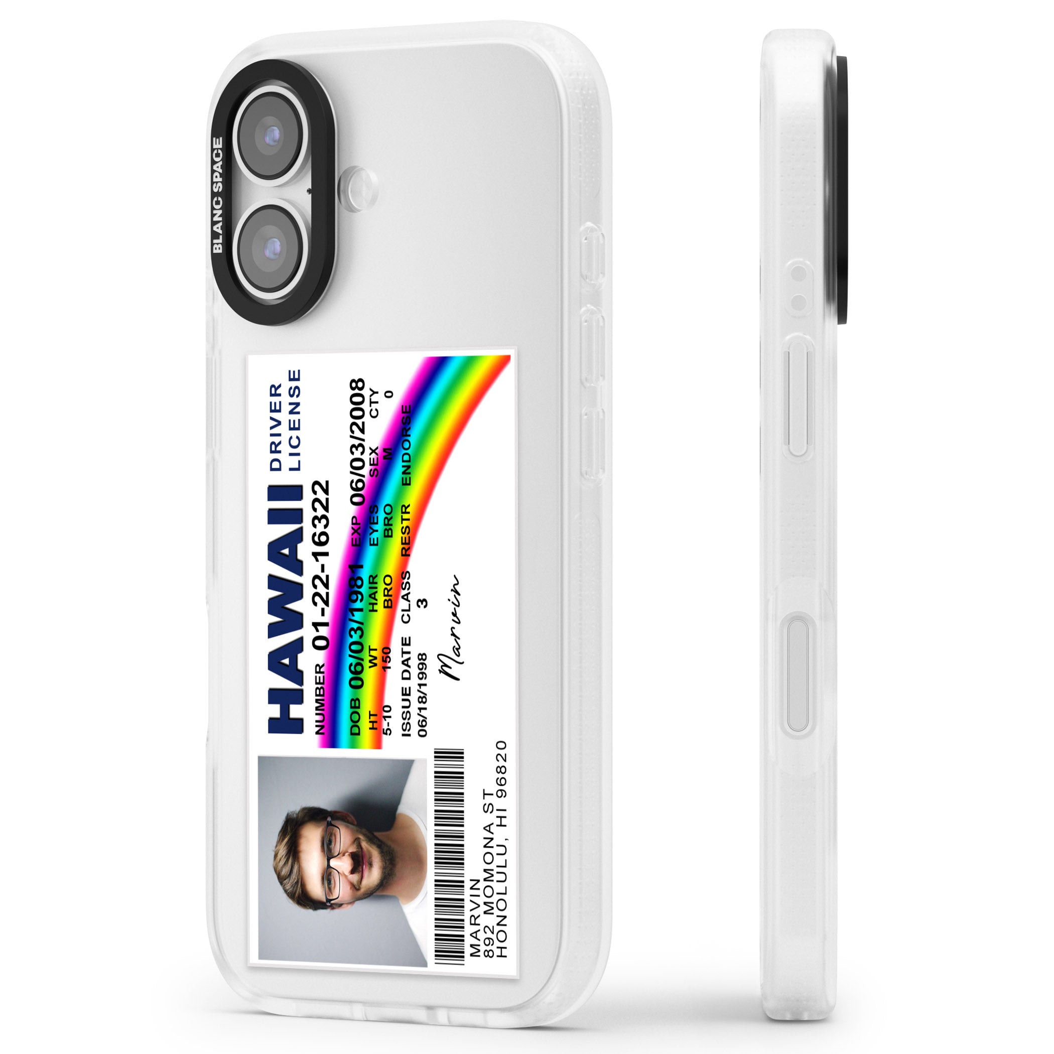 Personalised Hawaii Driving License iPhone 17 Impact Air Clear Phone Case Side Profile