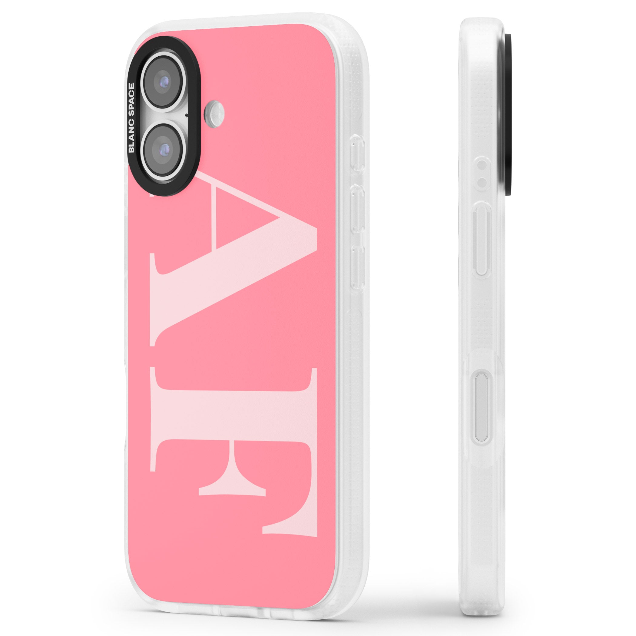 Personalised Light & Dark Pink Green Letters iPhone 17 Impact Air Clear Phone Case Side Profile