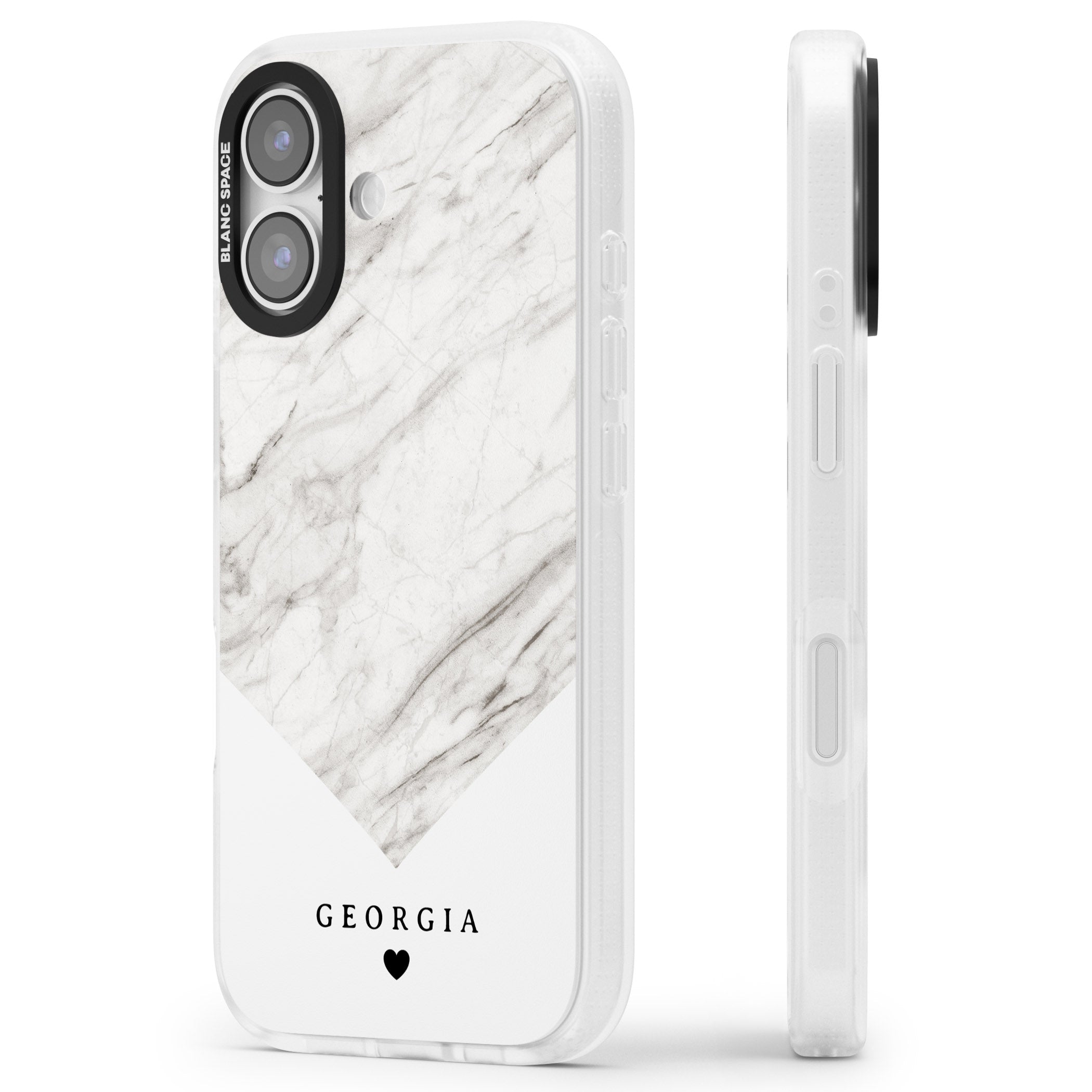 Personalised White Marble iPhone 17 Impact Air Clear Phone Case Side Profile