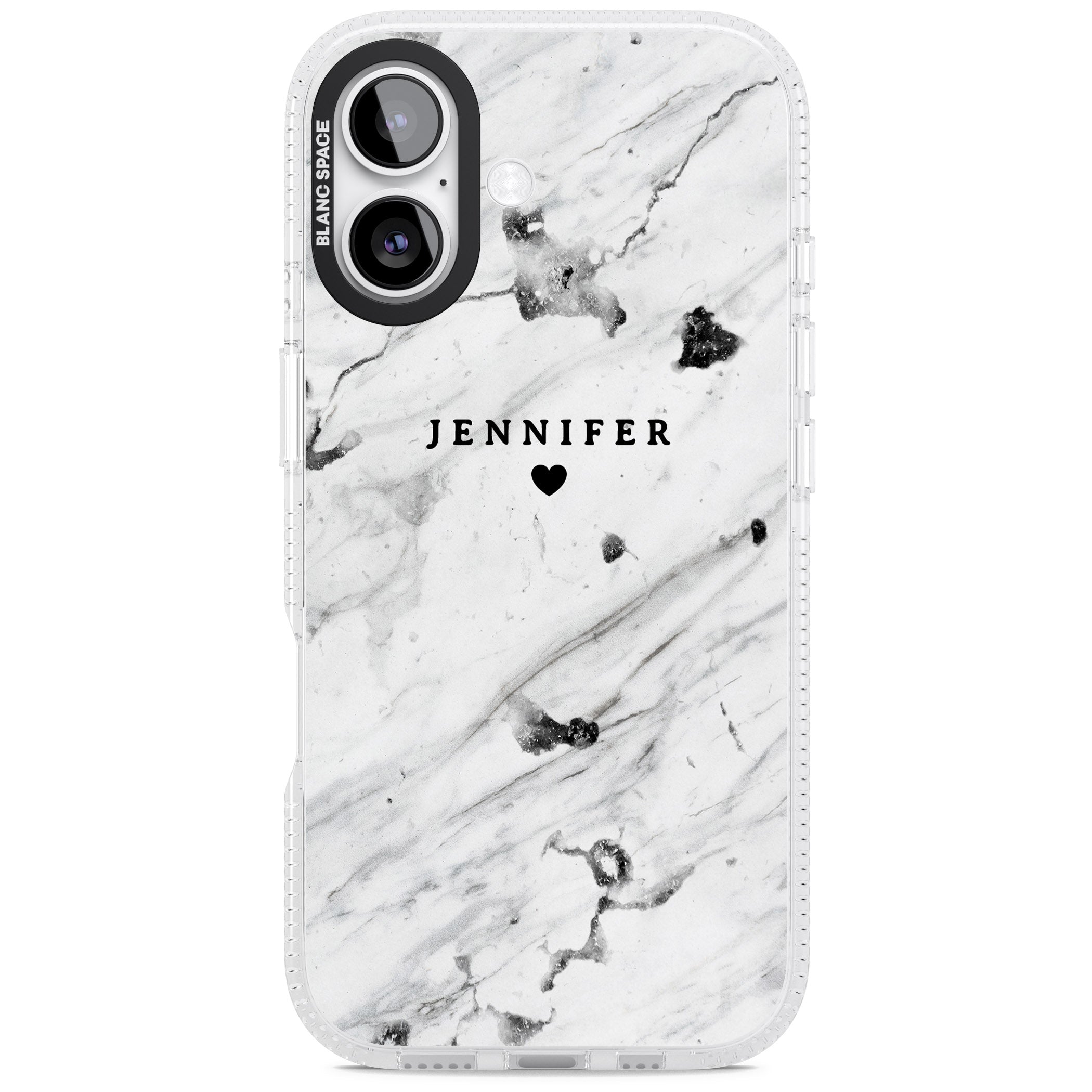 Personalised Marble Heart iPhone 17 Impact Air Clear Phone Case