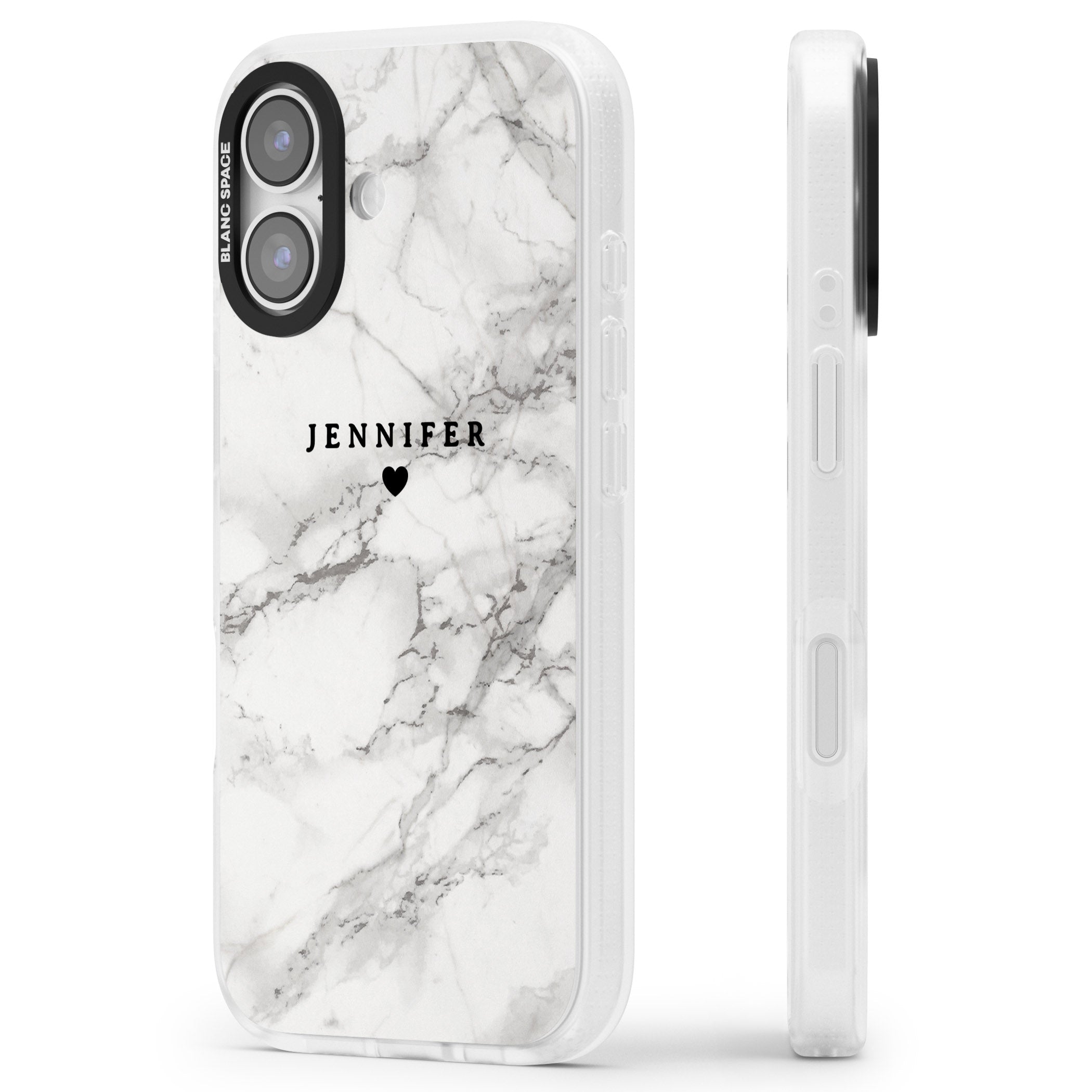 Personalised Classic Grey Marble iPhone 17 Impact Air Clear Phone Case Side Profile
