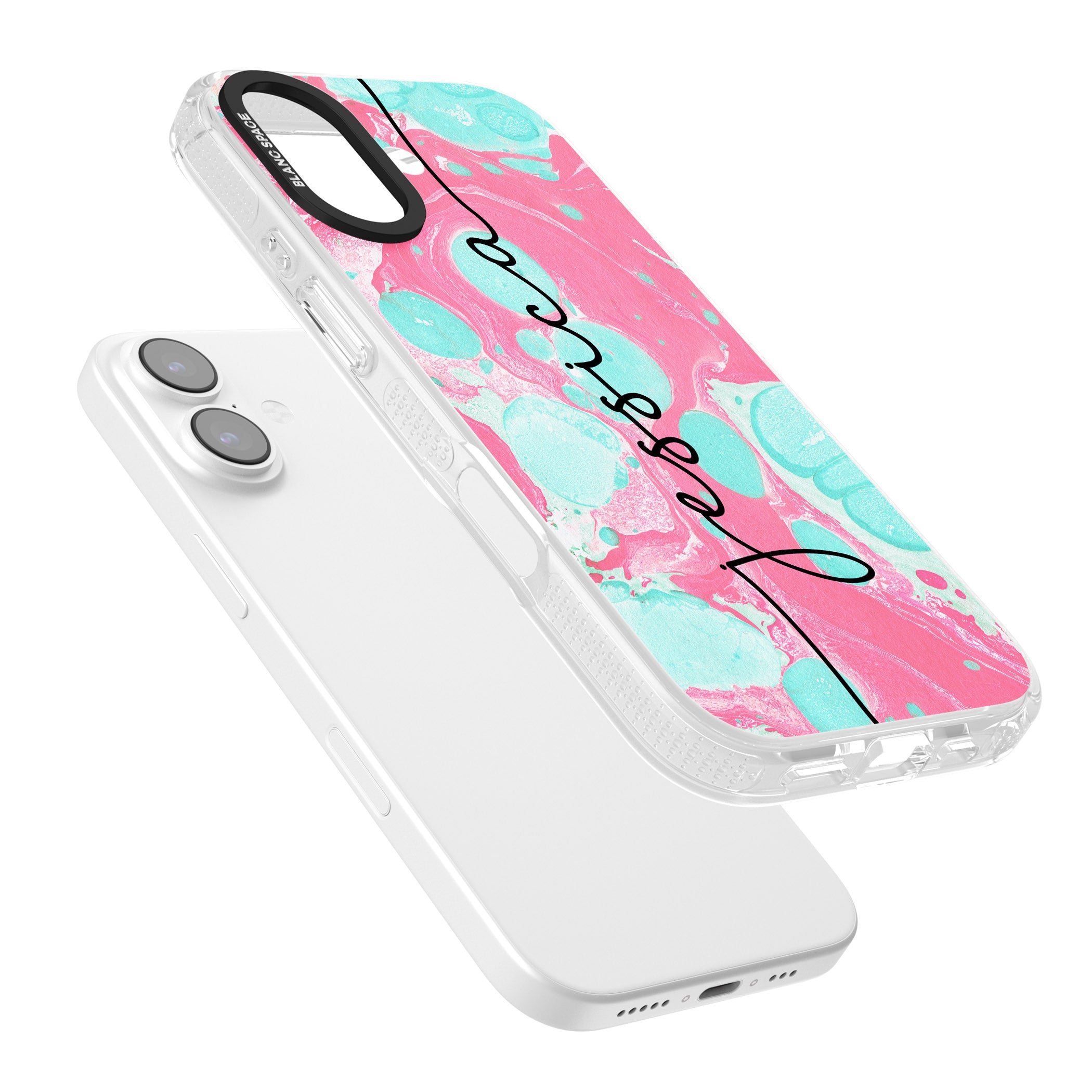 Personalised Turquoise & Pink Marbled iPhone 17 Impact Air Clear Phone Case Colours