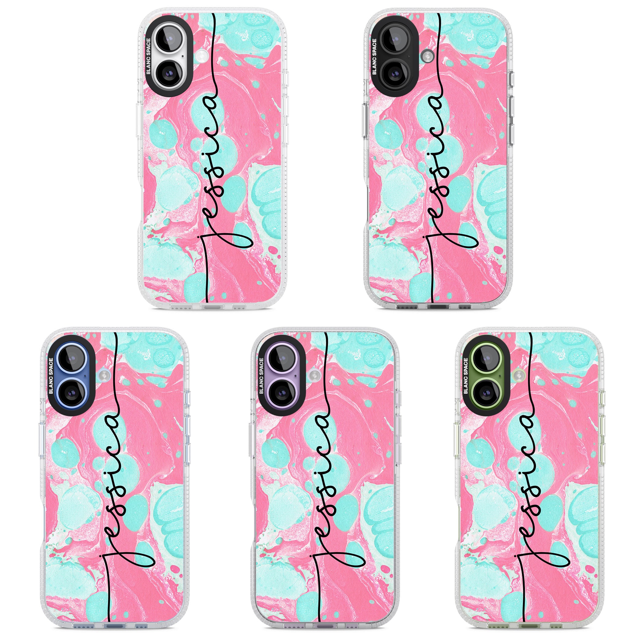 Personalised Turquoise & Pink Marbled iPhone 17 Impact Air Clear Phone Case APT Impact Protection