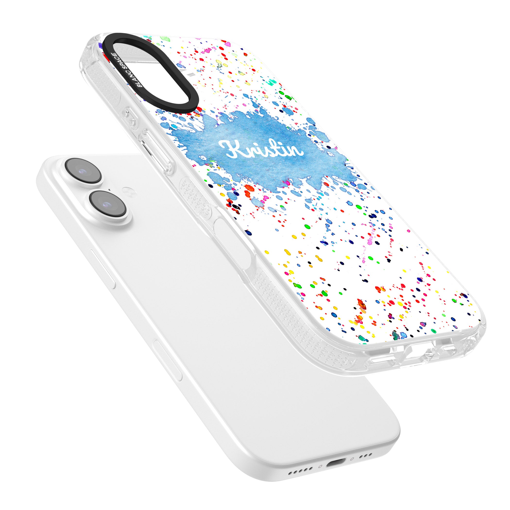 Personalised Rainbow Splatter Name iPhone 17 Impact Air Clear Phone Case Colours