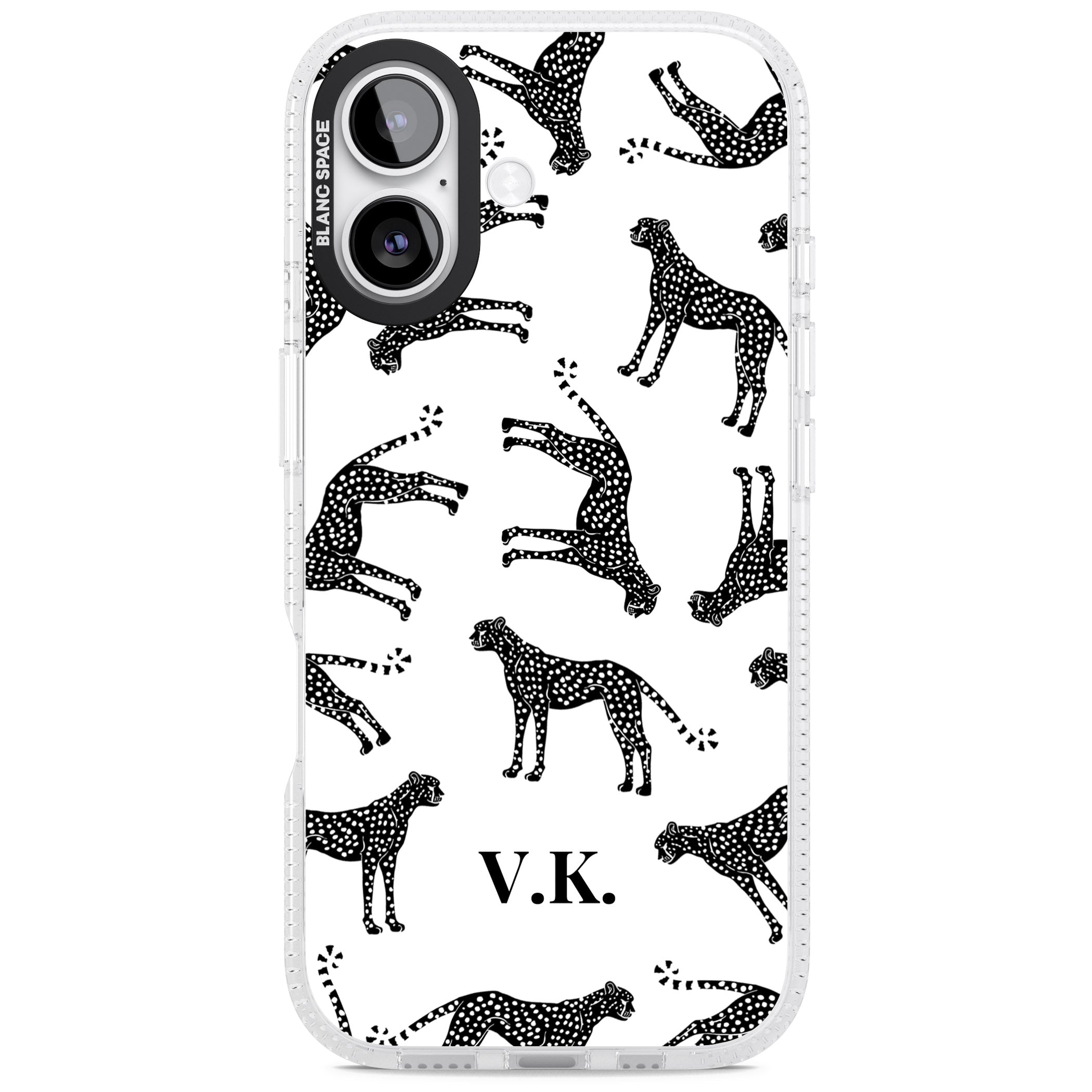 Personalised Black & White Cheetah Pattern iPhone 17 Impact Air Clear Phone Case