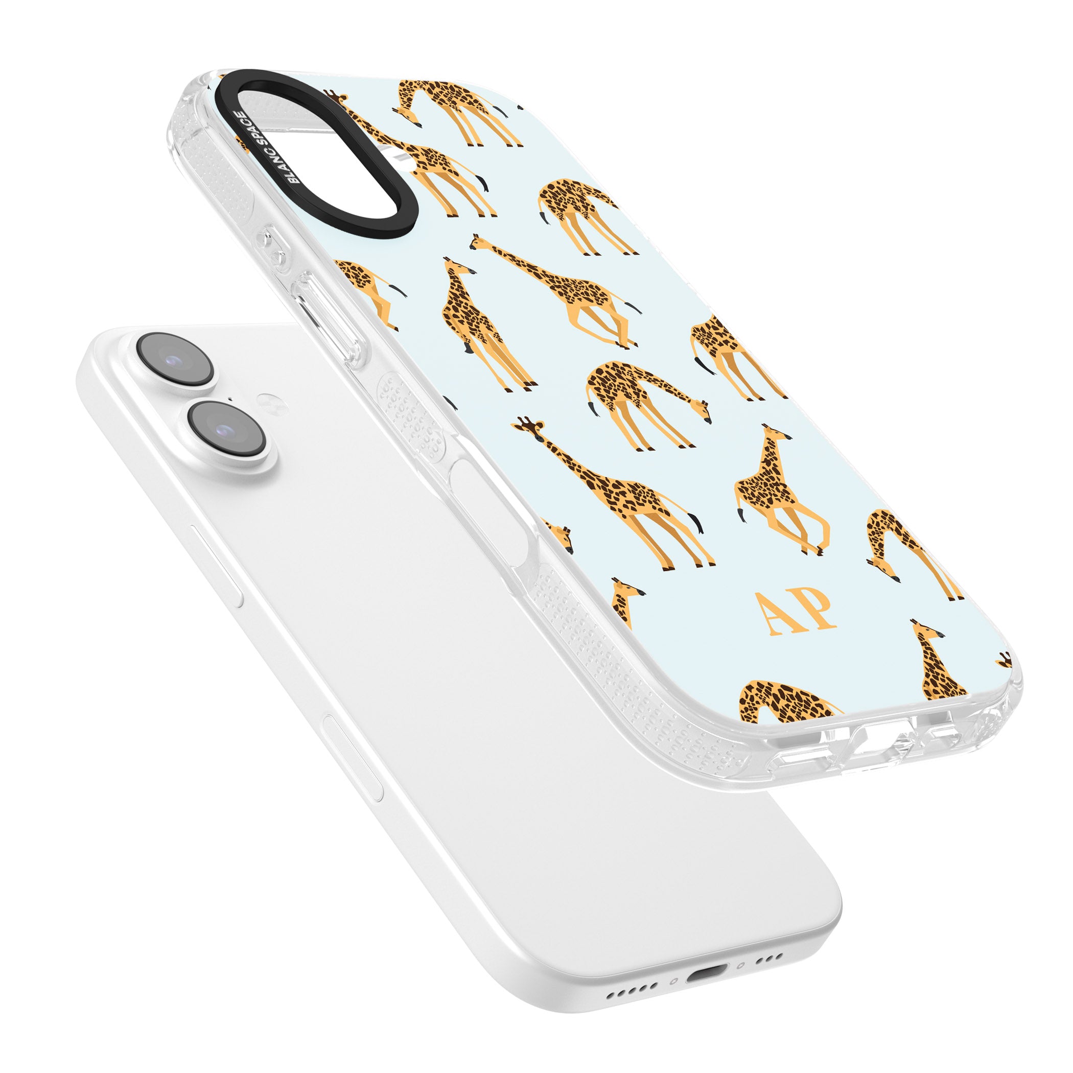 Personalised Safari Giraffe Pattern On Blue iPhone 17 Impact Air Clear Phone Case Colours