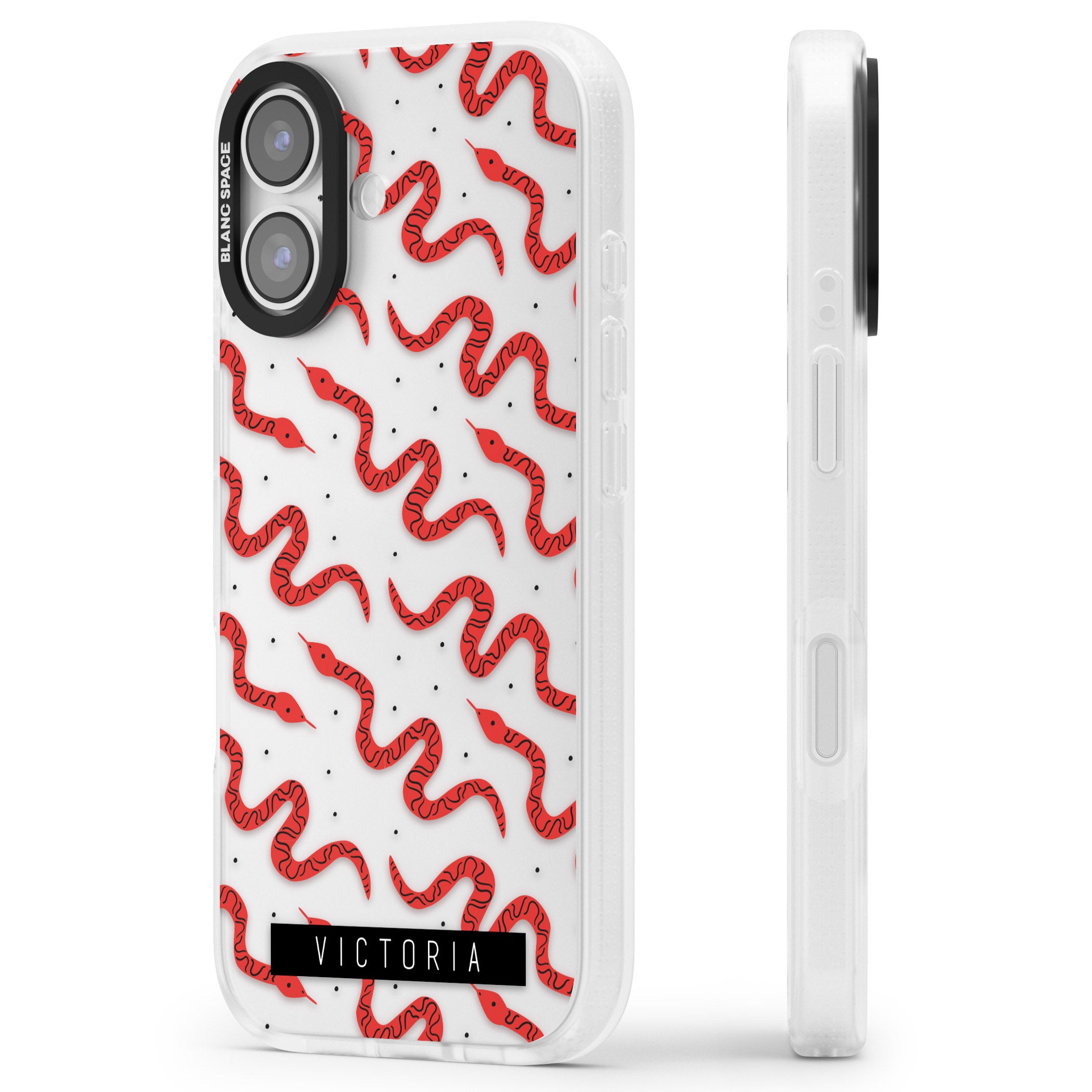 Personalised Red Snake Pattern iPhone 17 Impact Air Clear Phone Case Side Profile