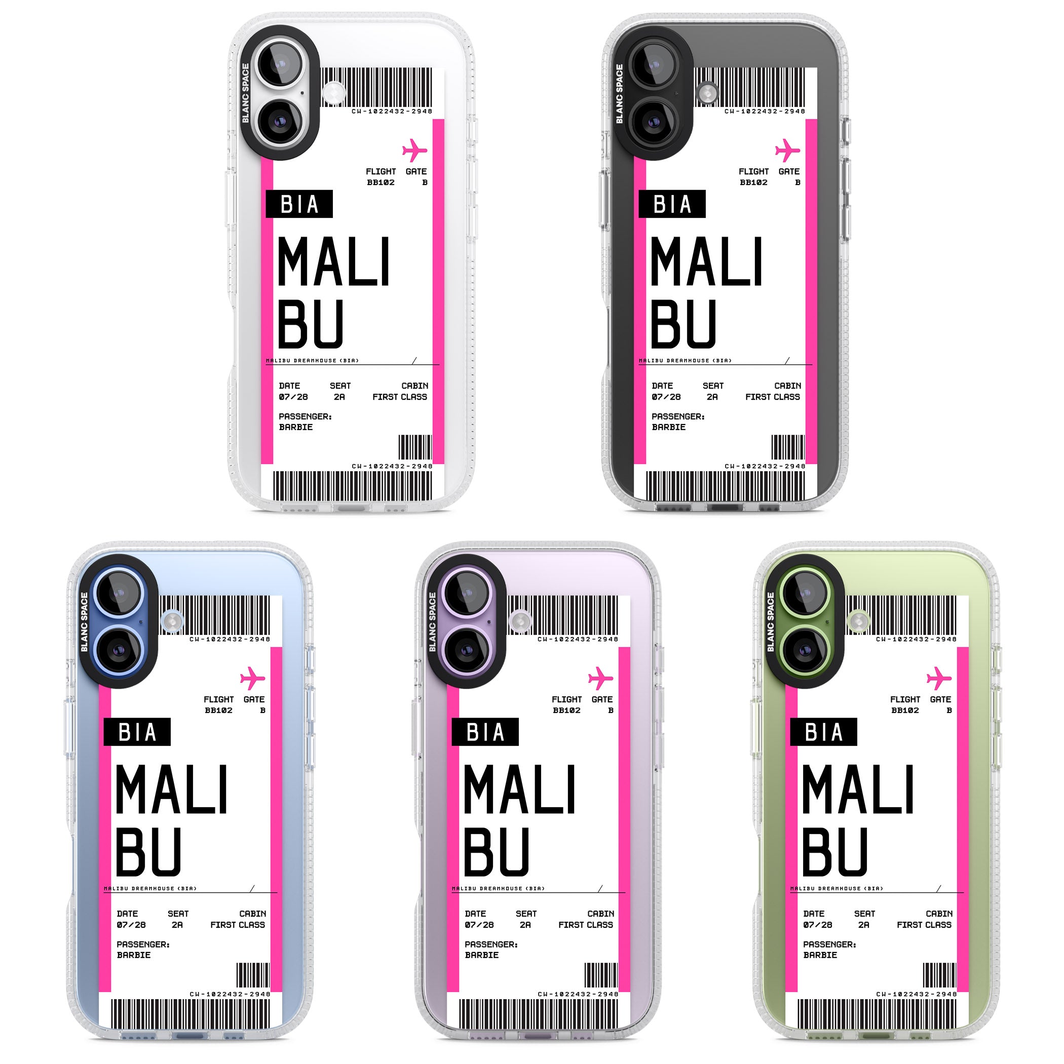 Personalised Pink Malibu Boarding Pass iPhone 17 Impact Air Clear Phone Case APT Impact Protection