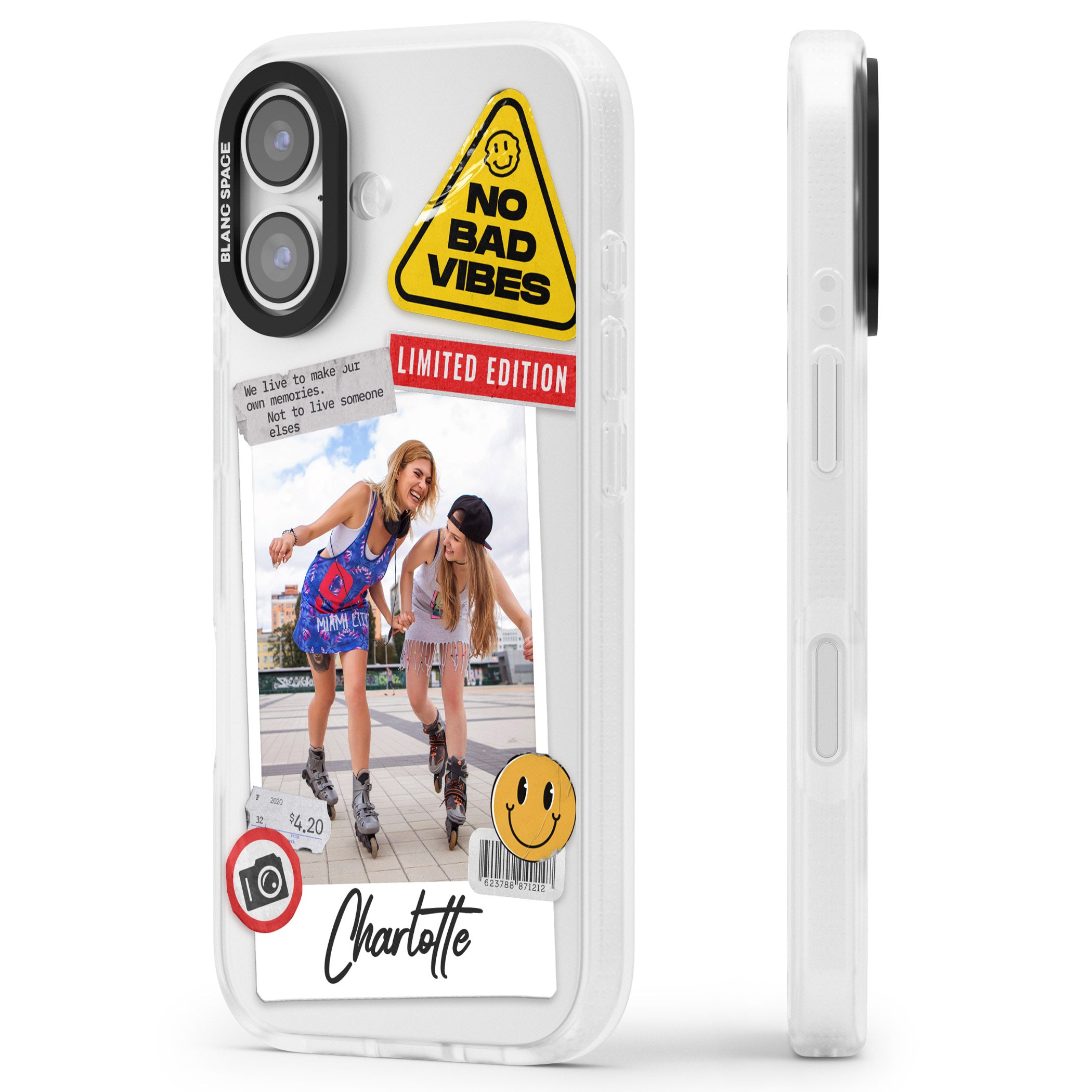 Personalised Sticker Mix Instant Photo iPhone 17 Impact Air Clear Phone Case Side Profile