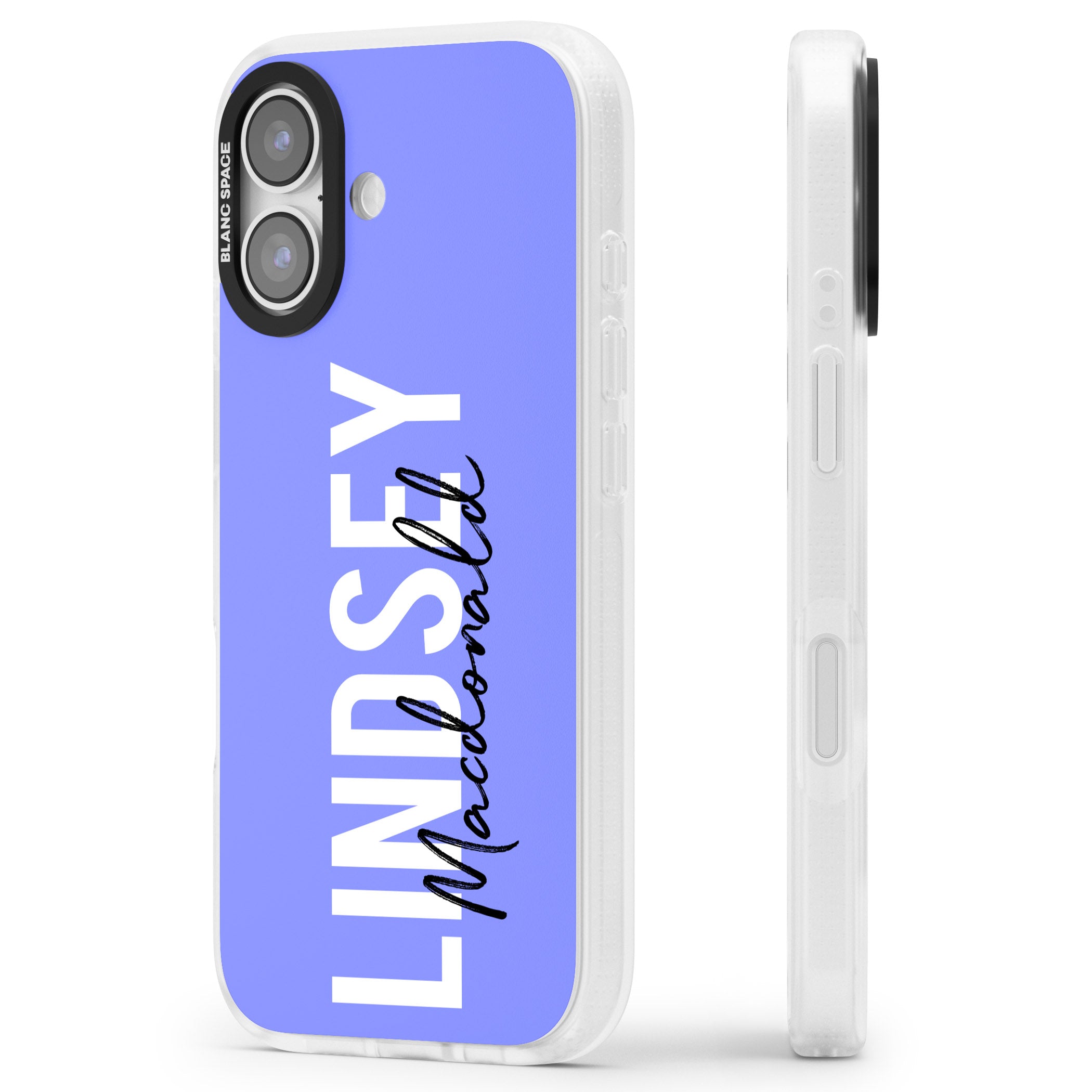 Personalised Bold Name: Purple iPhone 17 Impact Air Clear Phone Case Side Profile