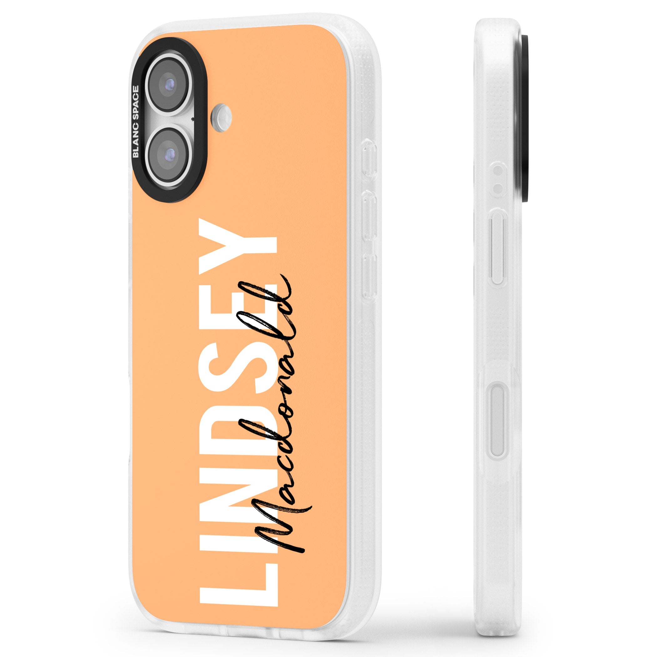 Personalised Bold Name: Peach iPhone 17 Impact Air Clear Phone Case Side Profile