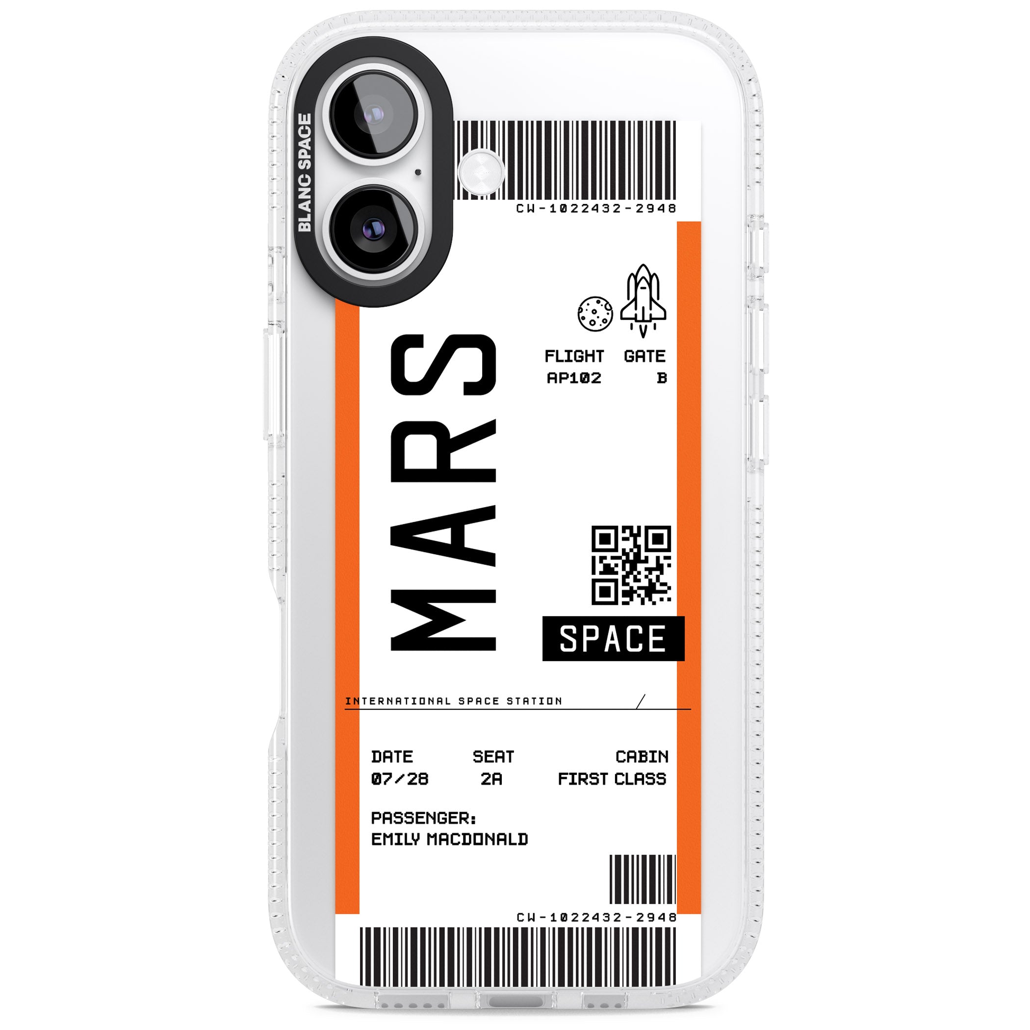 Personalised Mars Travel Ticket iPhone 17 Impact Air Clear Phone Case