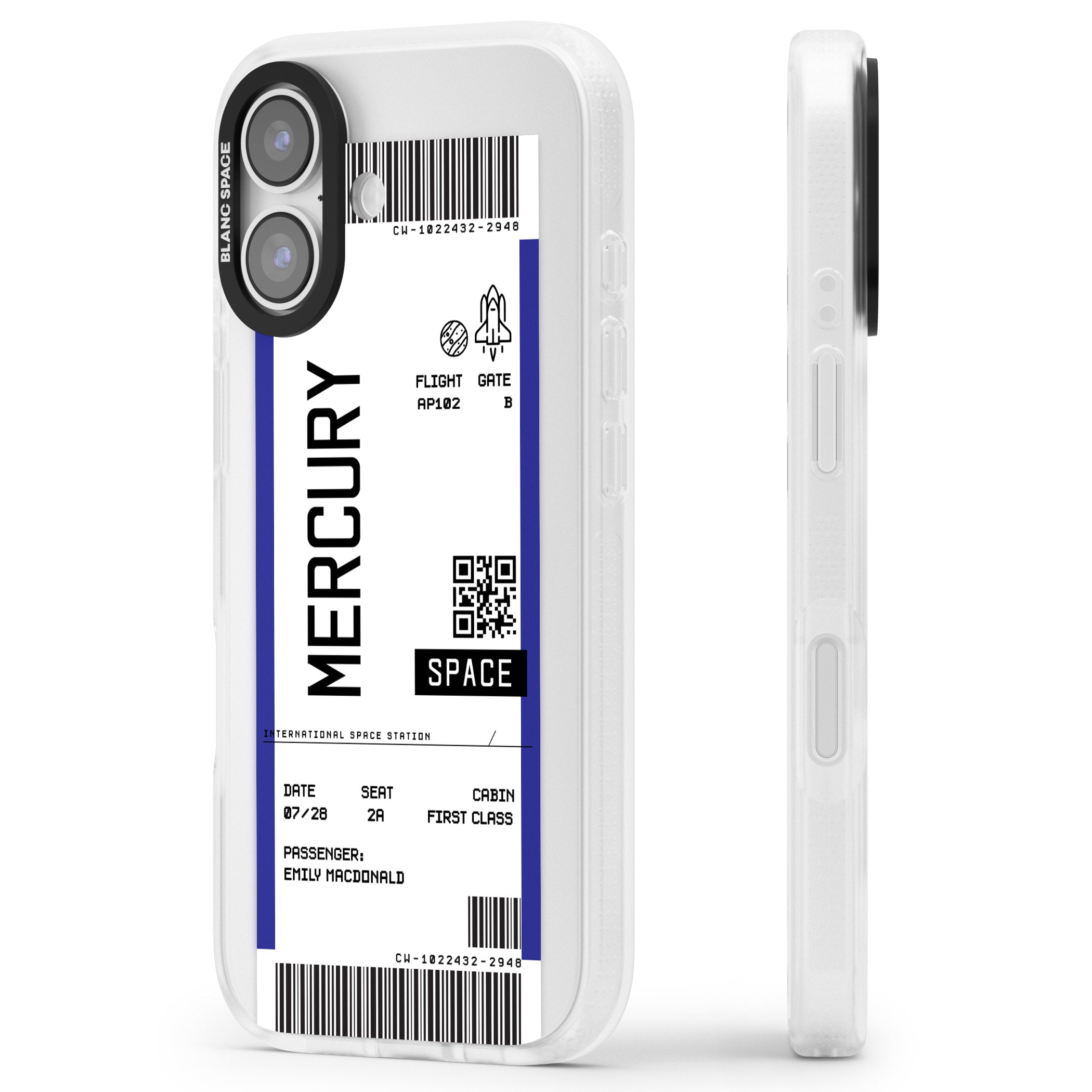 Personalised Mercury Travel Ticket iPhone 17 Impact Air Clear Phone Case Side Profile