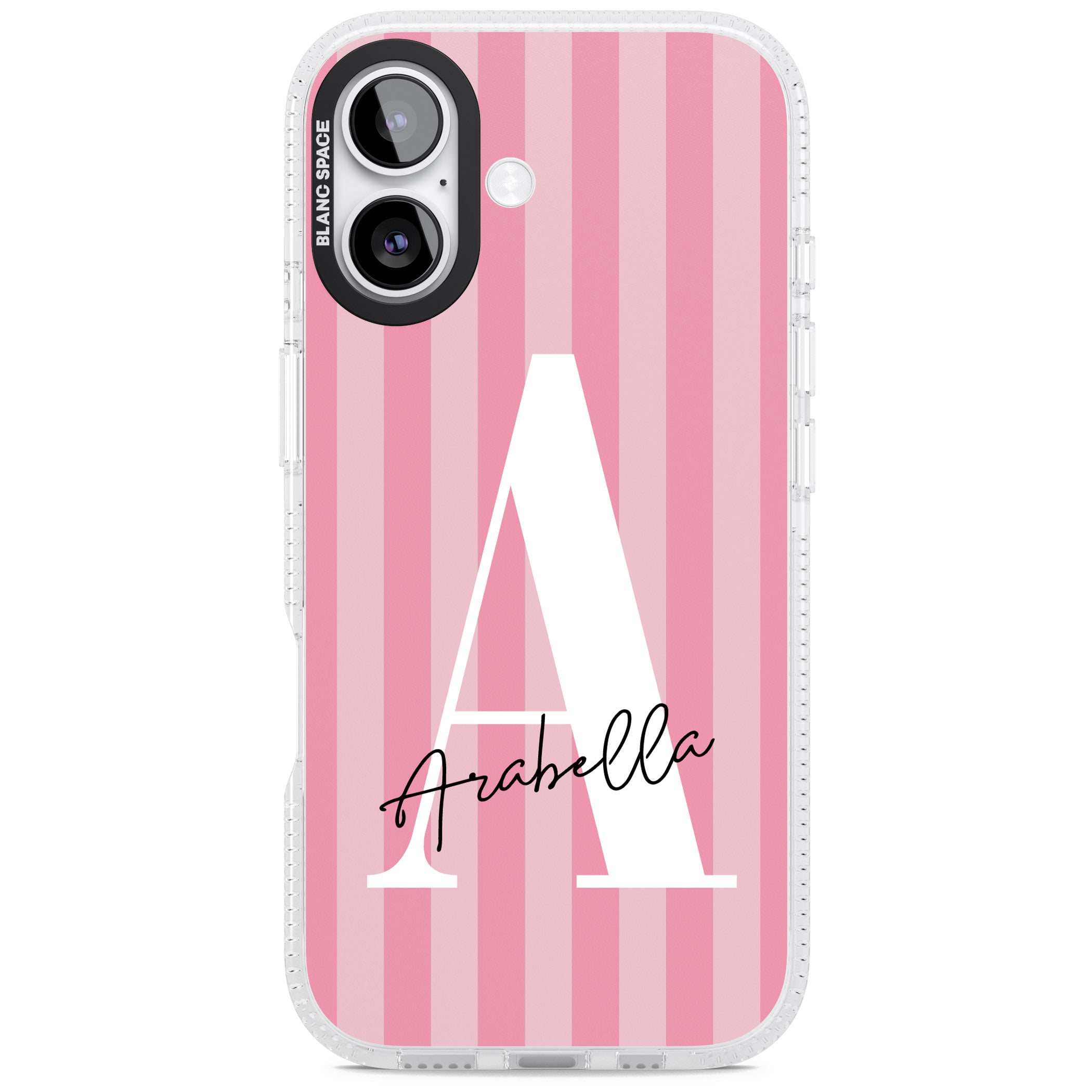 Personalised Pink Stripes Initial iPhone 17 Impact Air Clear Phone Case