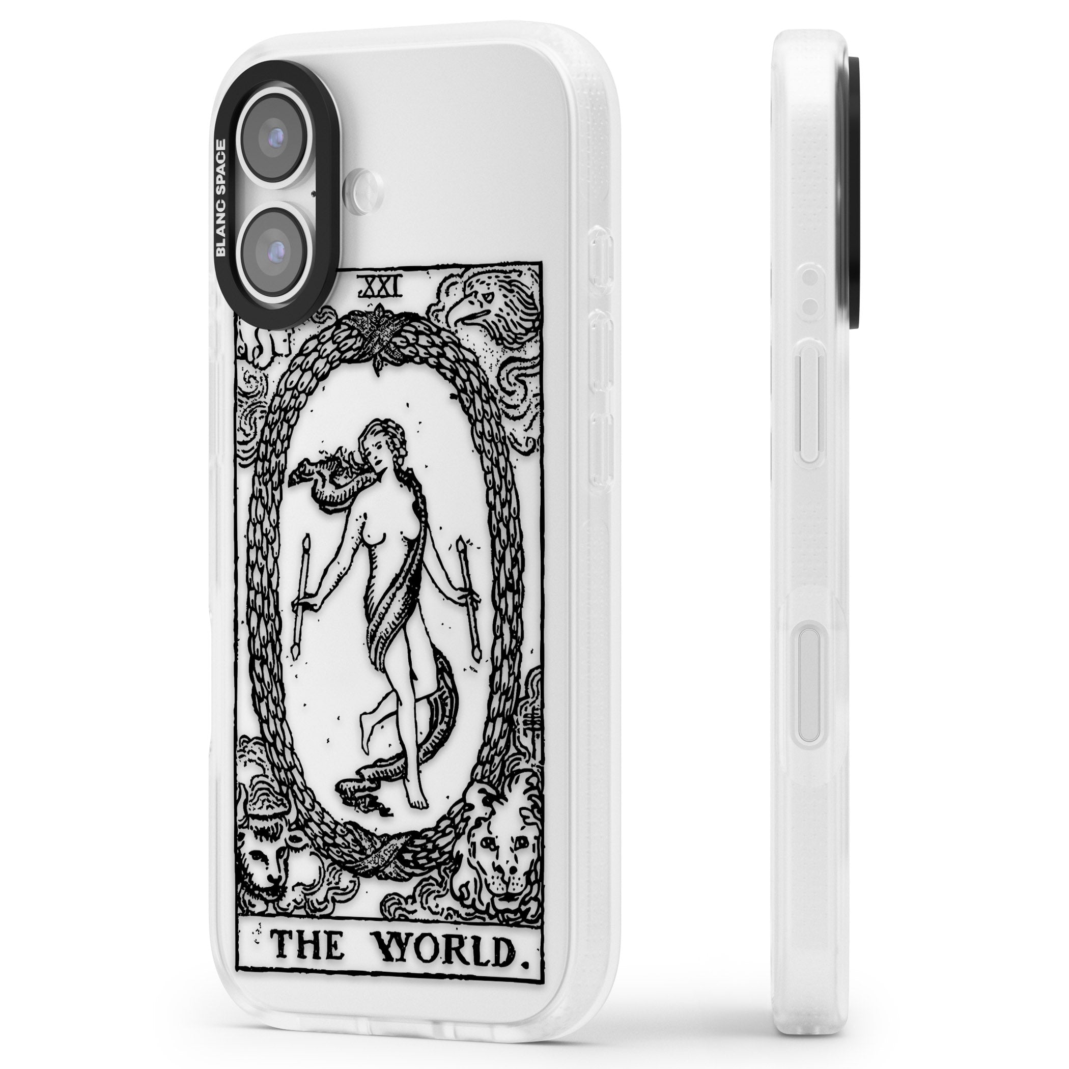 Personalised The World Tarot Card (Clear) iPhone 17 Impact Air Clear Phone Case Side Profile