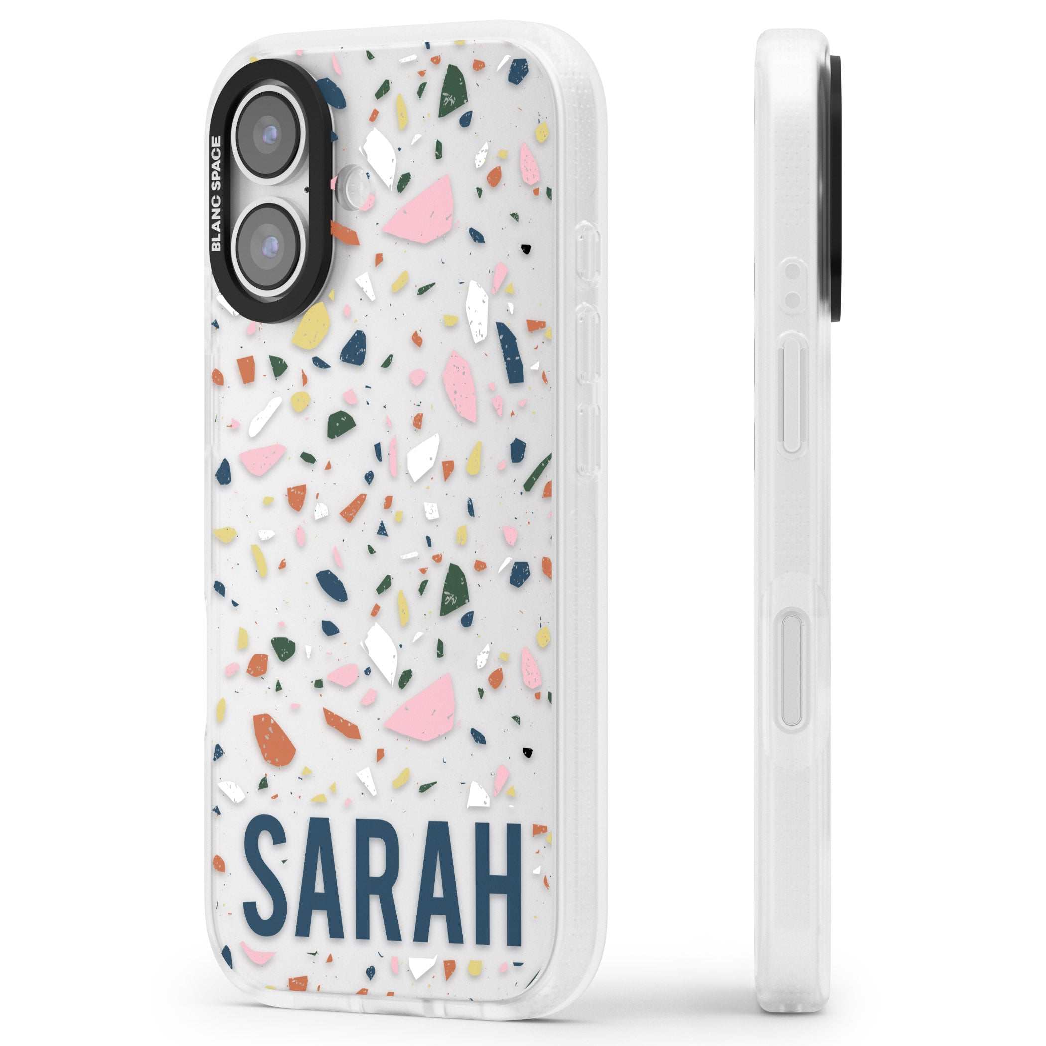 Personalised Terrazzo iPhone 17 Impact Air Clear Phone Case Side Profile