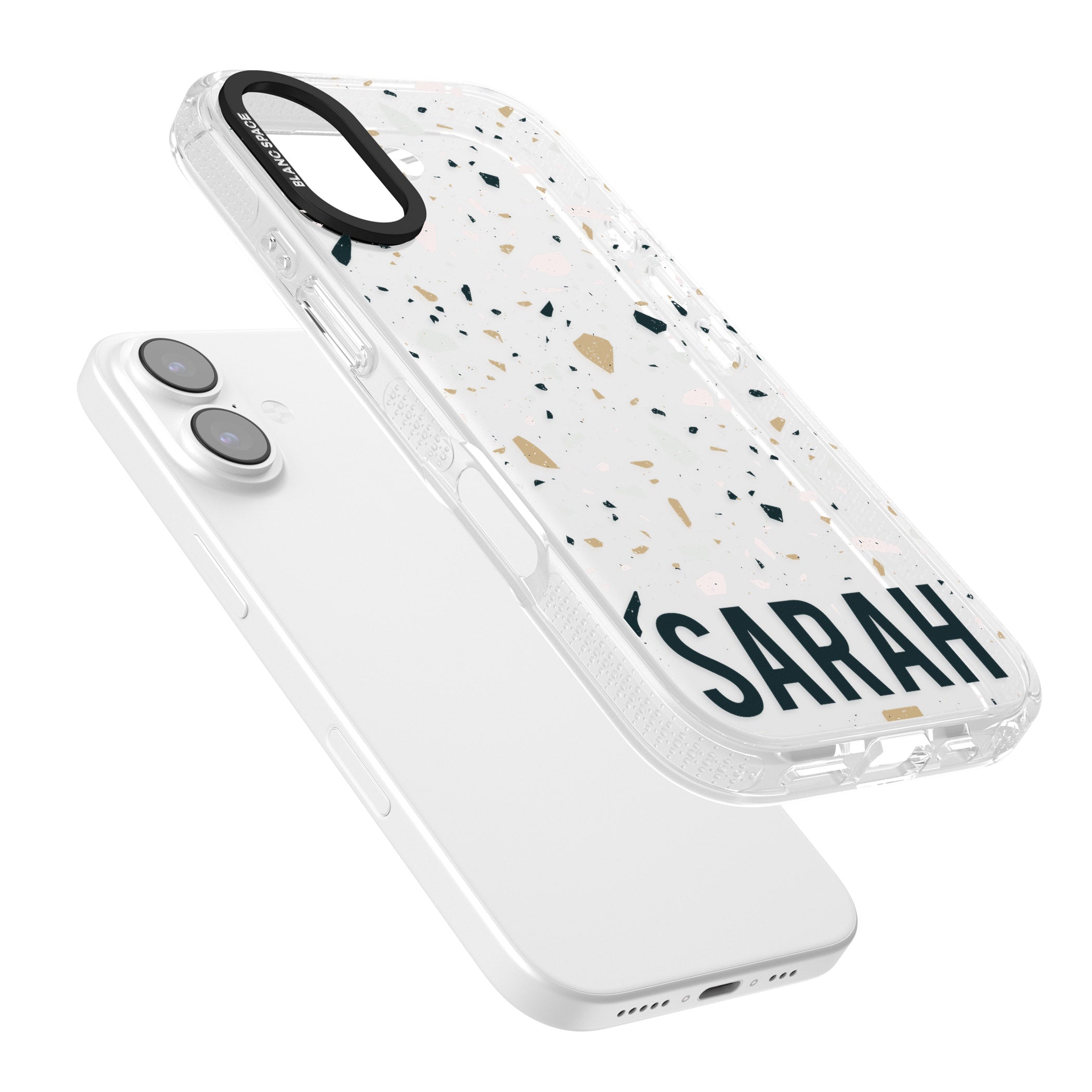 Personalised Terrazzo Blue, Pink, Brown iPhone 17 Impact Air Clear Phone Case Colours