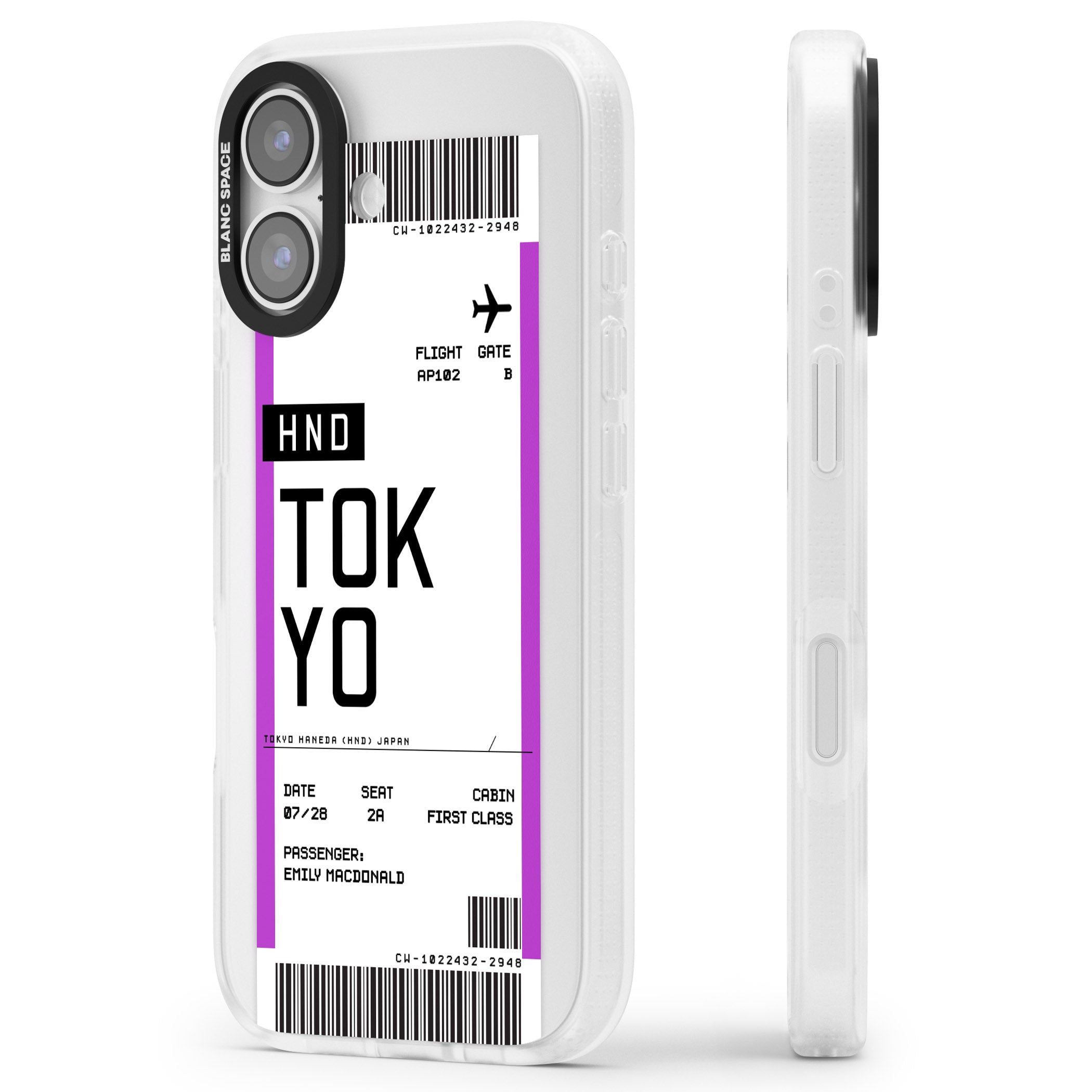 Personalised Tokyo Boarding Pass iPhone 17 Impact Air Clear Phone Case Side Profile