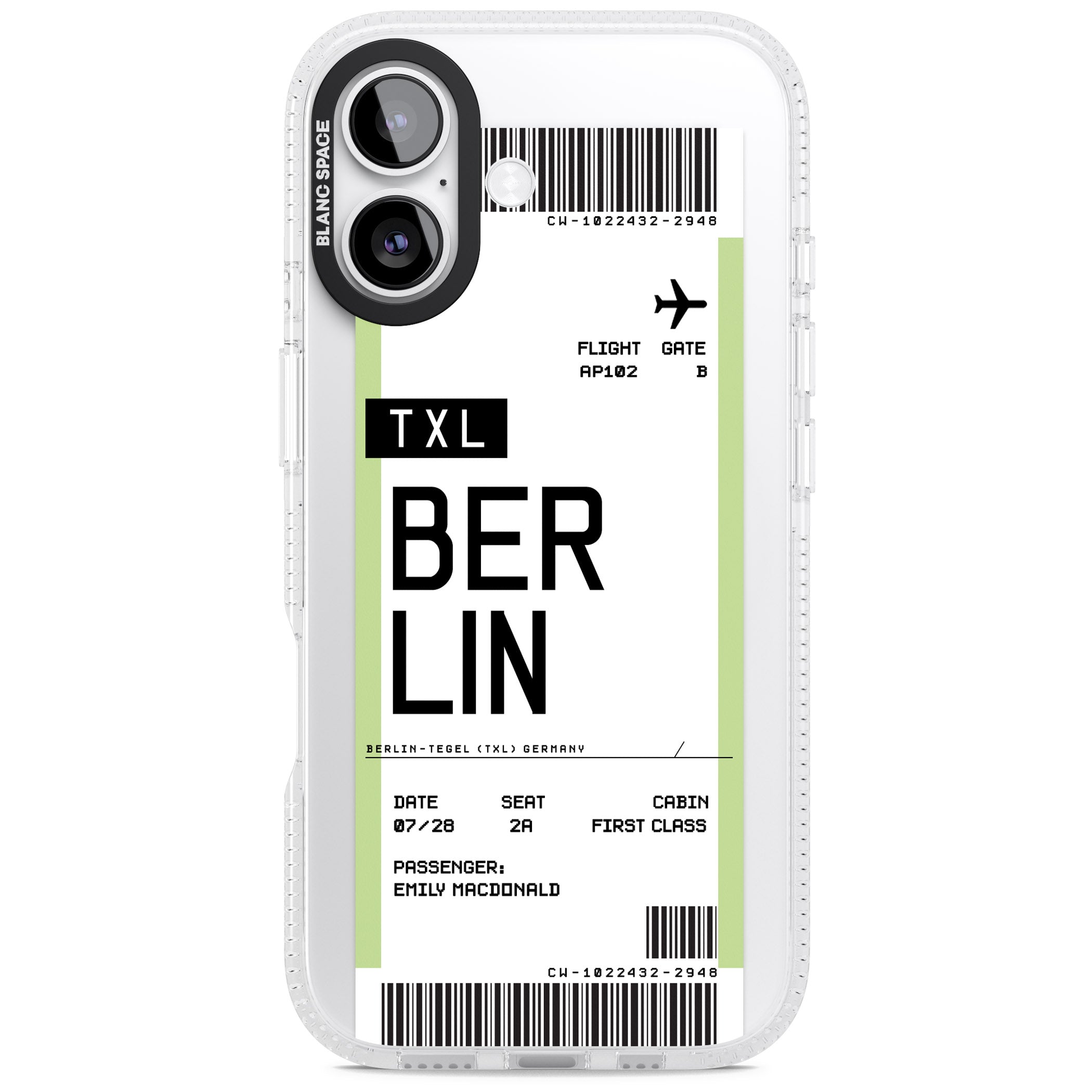Personalised Berlin Boarding Pass iPhone 17 Impact Air Clear Phone Case