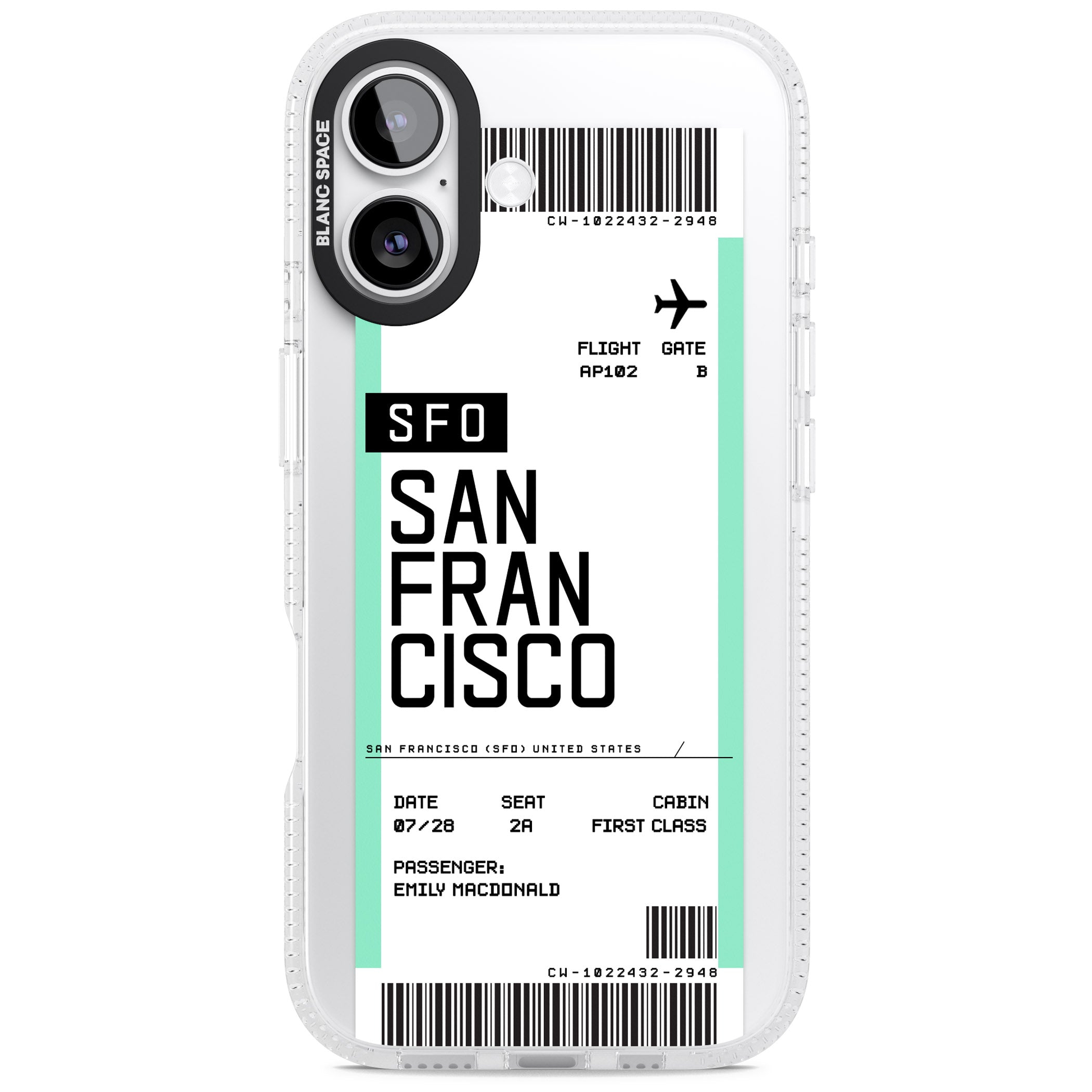 Personalised San Francisco Boarding Pass iPhone 17 Impact Air Clear Phone Case