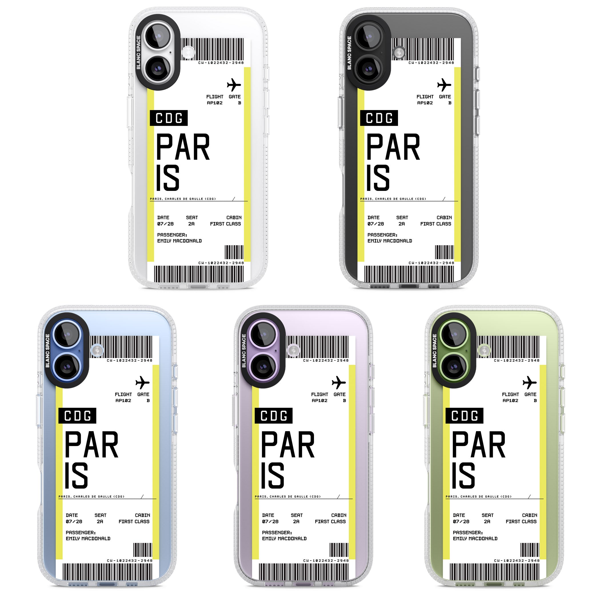 Personalised Paris Boarding Pass iPhone 17 Impact Air Clear Phone Case APT Impact Protection