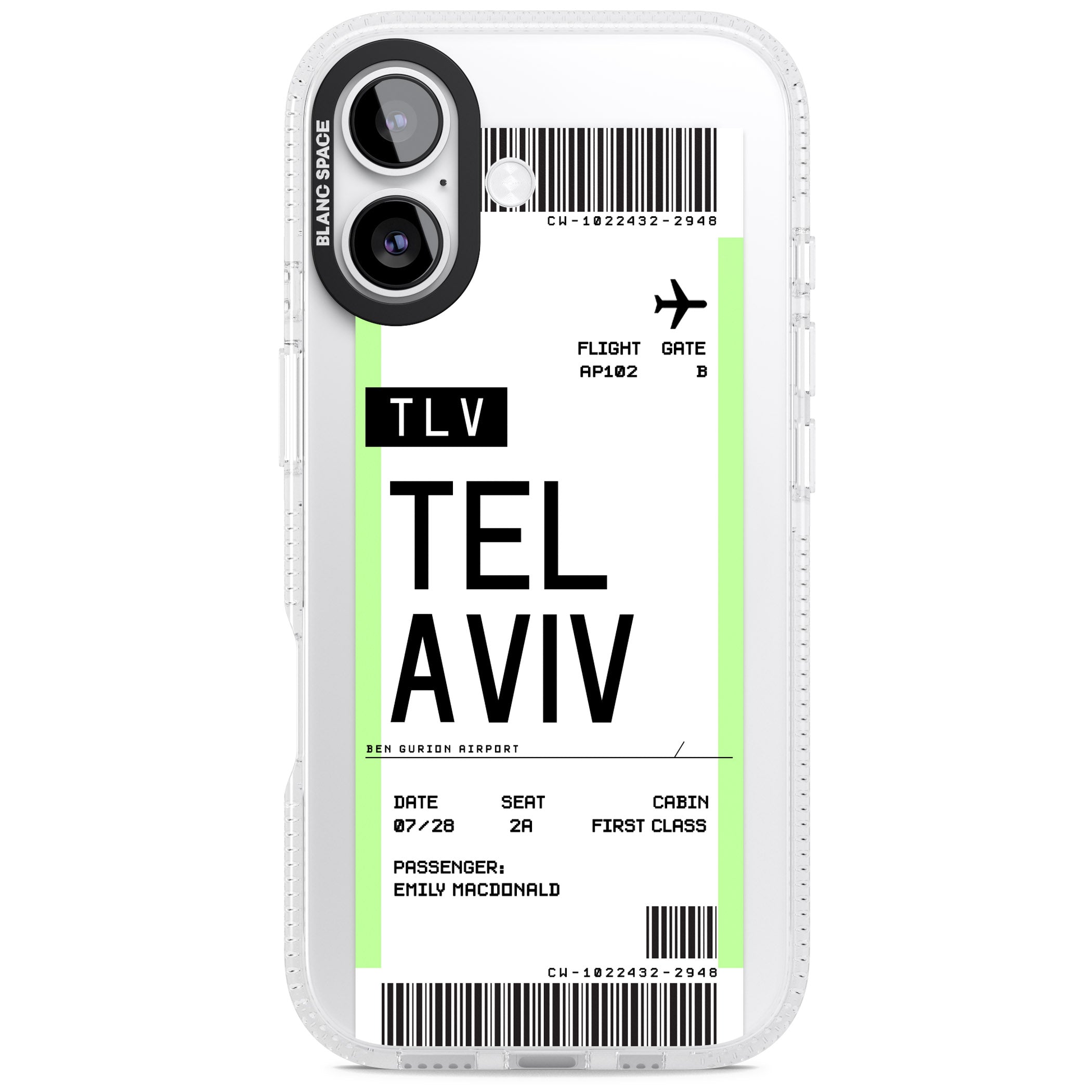 Personalised Tel Aviv Boarding Pass iPhone 17 Impact Air Clear Phone Case