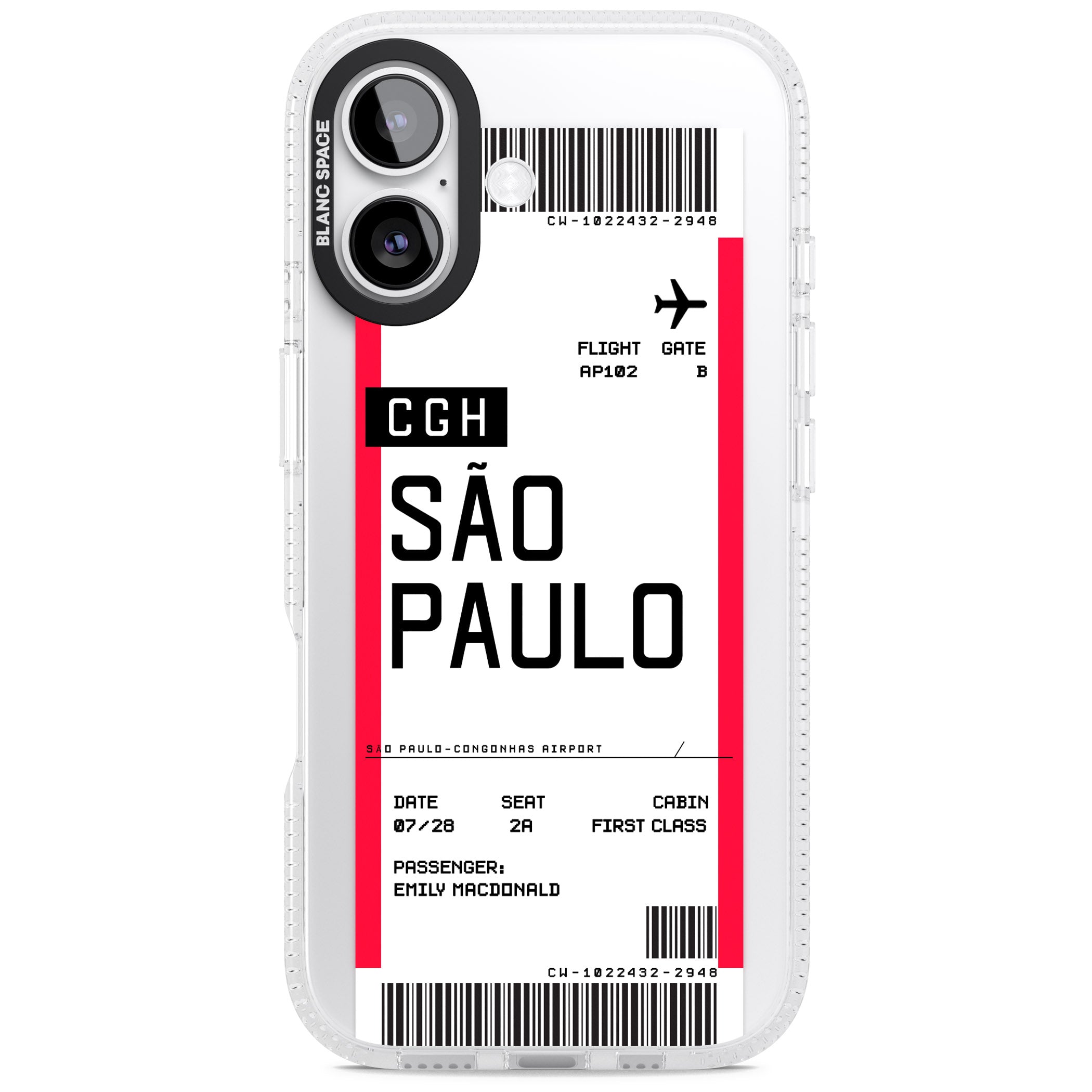 Personalised São Paulo Boarding Pass iPhone 17 Impact Air Clear Phone Case