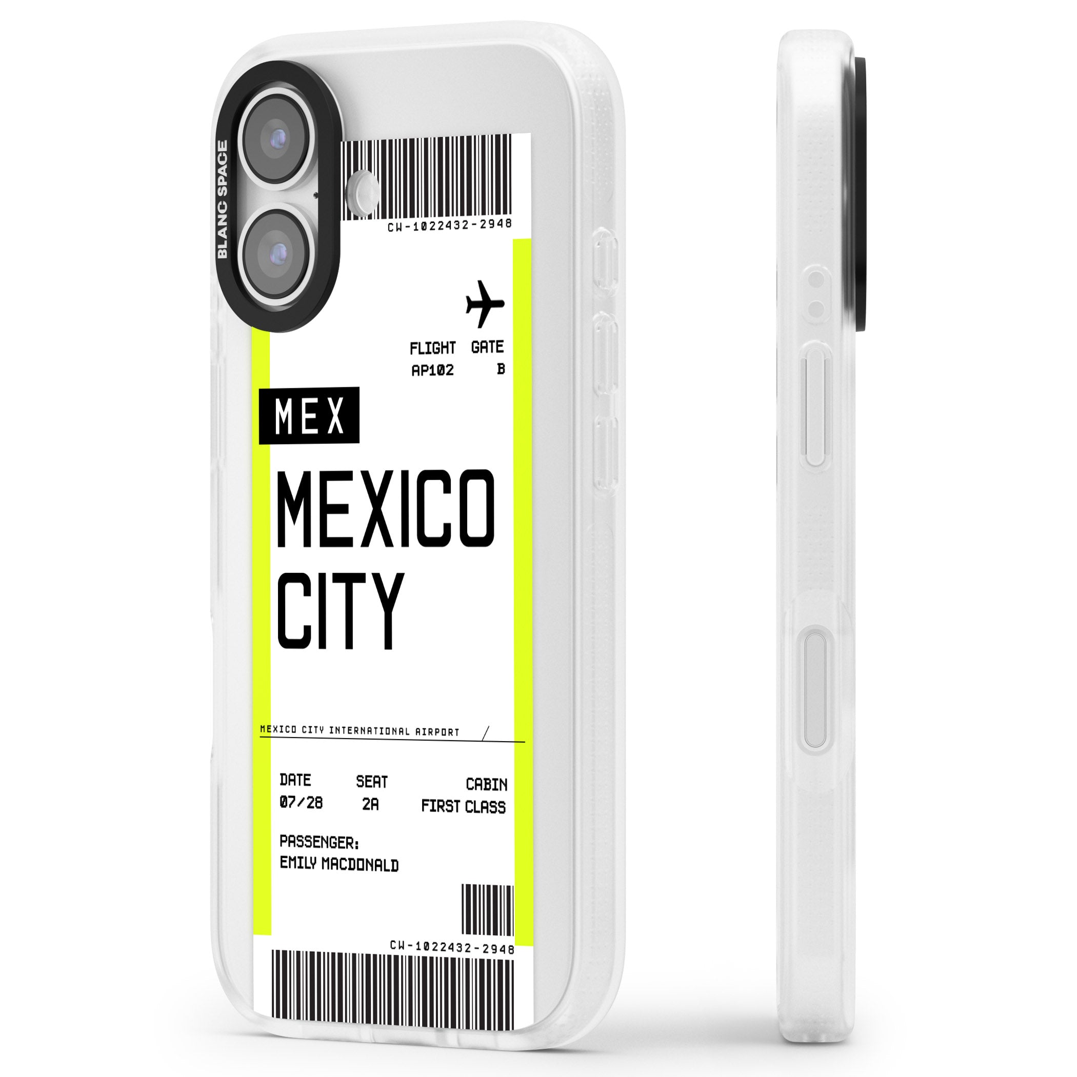 Personalised Mexico City Boarding Pass iPhone 17 Impact Air Clear Phone Case Side Profile