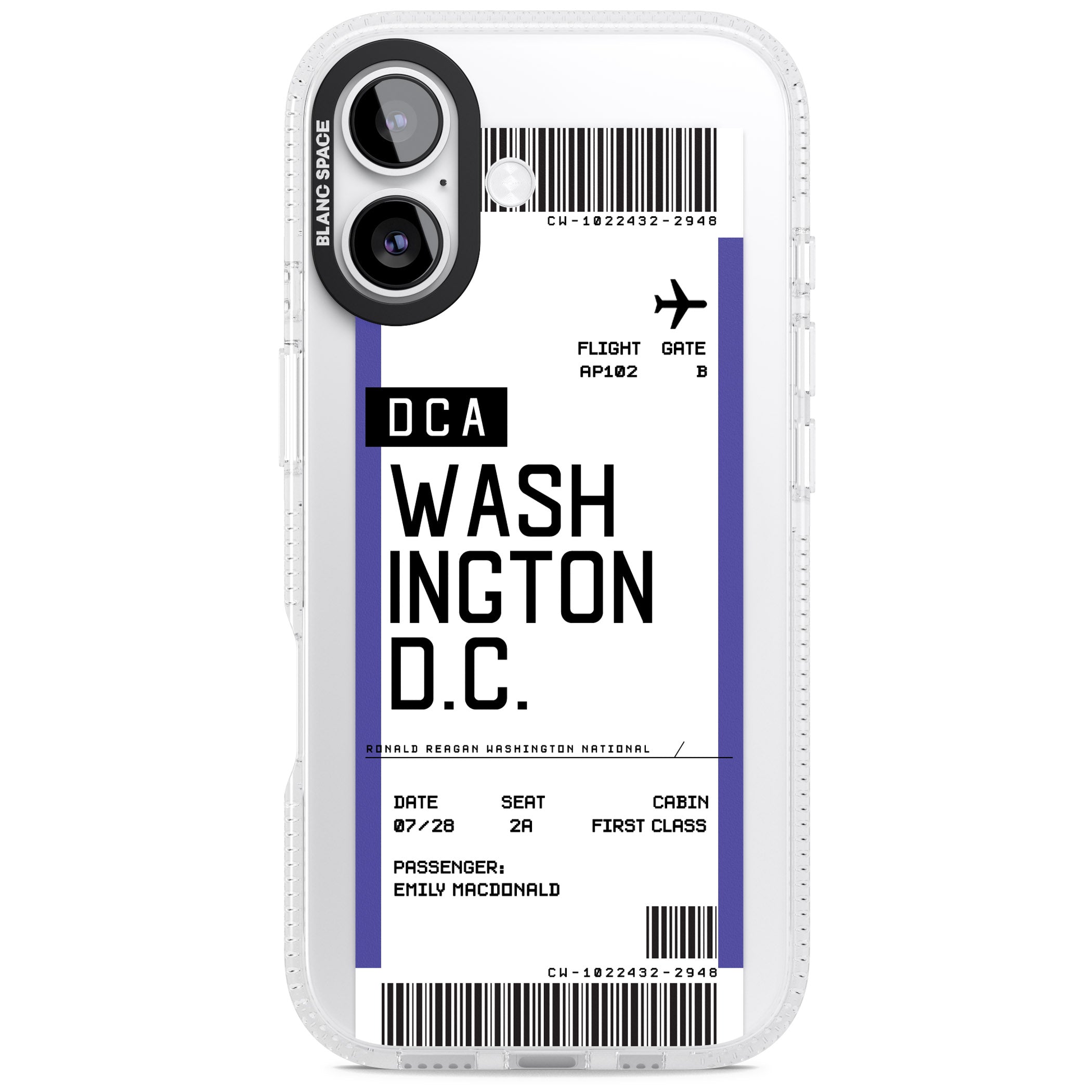 Personalised Washington D.C. Boarding Pass iPhone 17 Impact Air Clear Phone Case