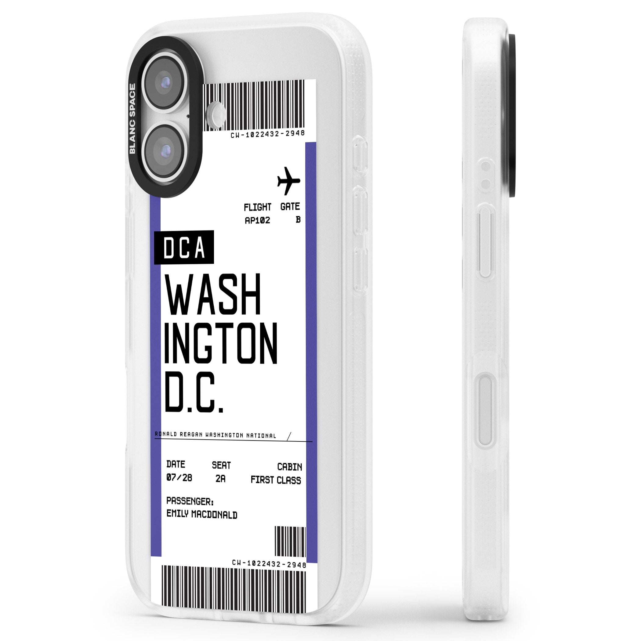 Personalised Washington D.C. Boarding Pass iPhone 17 Impact Air Clear Phone Case Side Profile