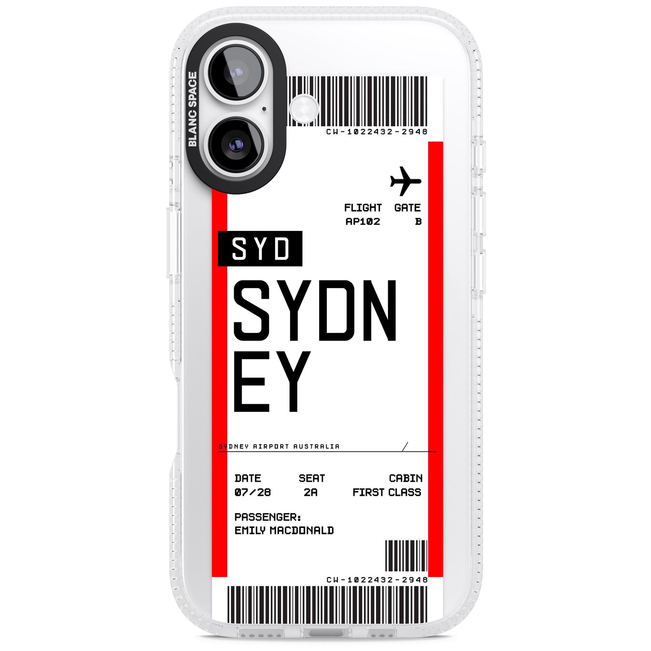 Personalised Sydney Boarding Pass iPhone 17 Impact Air Clear Phone Case