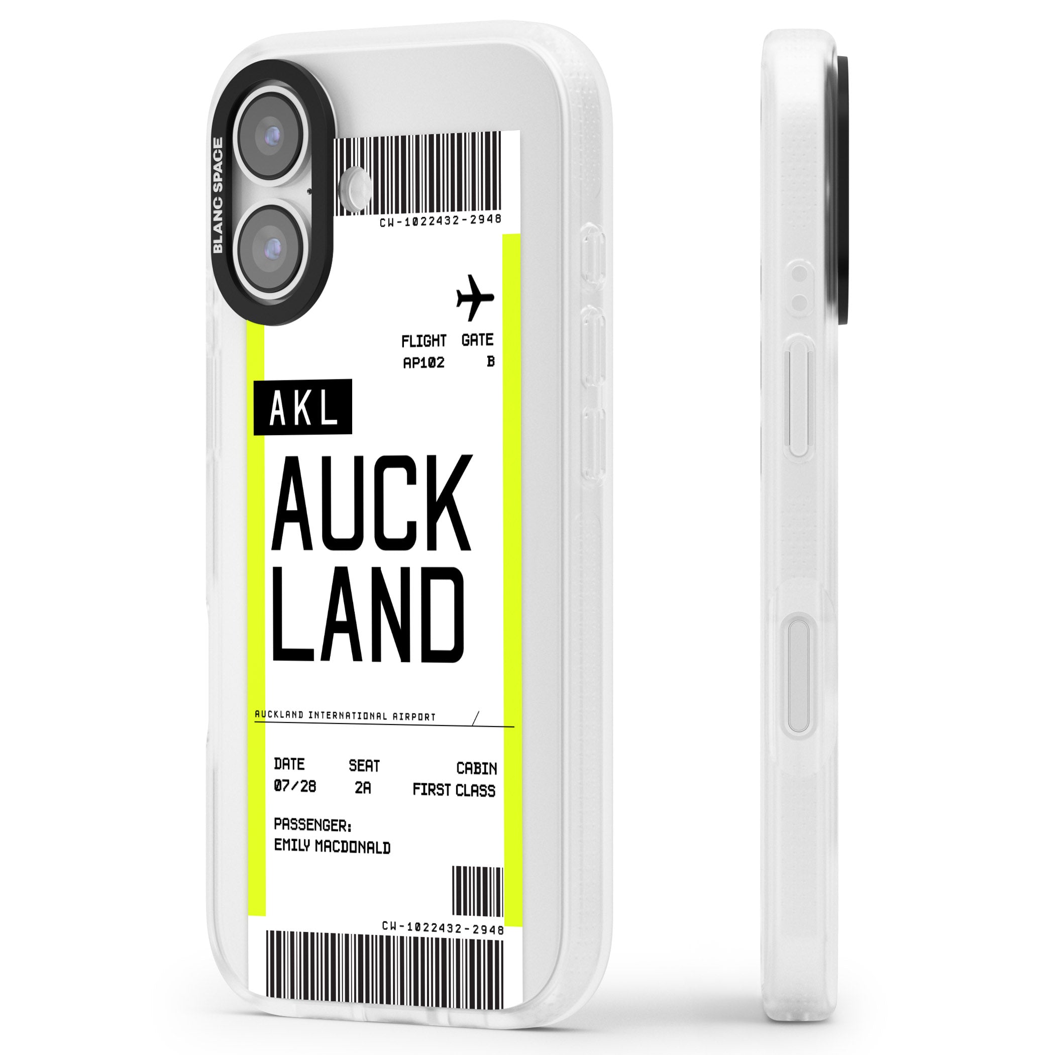 Personalised Auckland Boarding Pass iPhone 17 Impact Air Clear Phone Case Side Profile