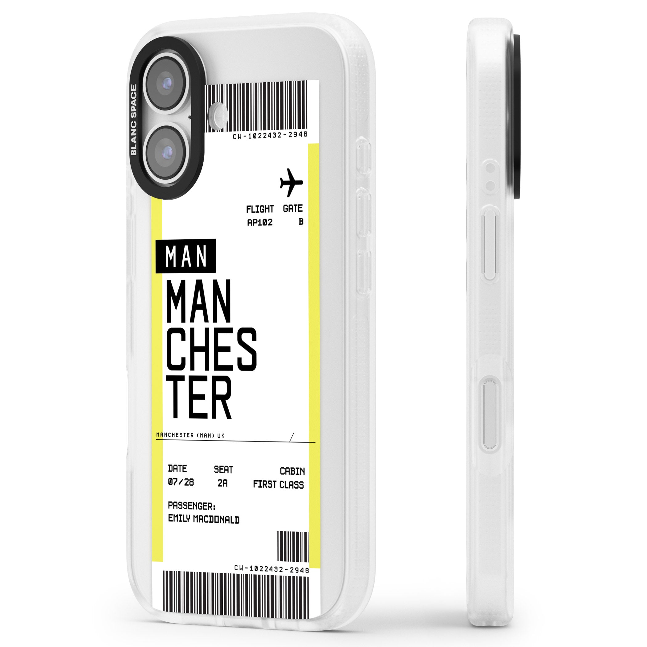 Personalised Manchester Boarding Pass iPhone 17 Impact Air Clear Phone Case Side Profile