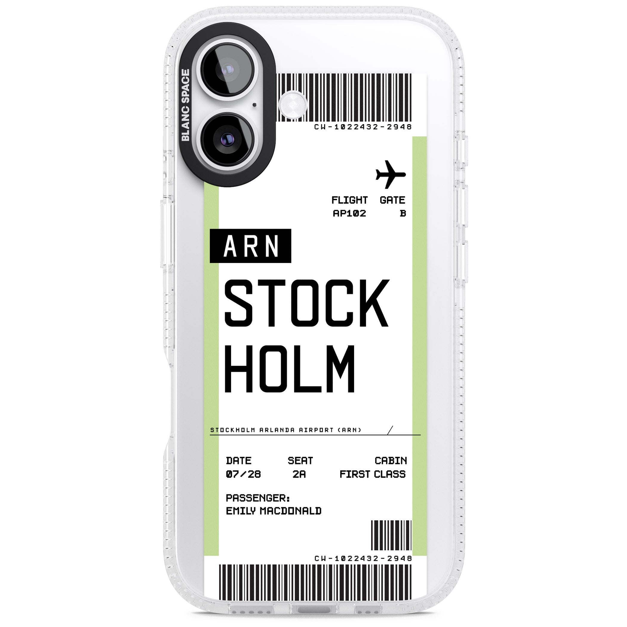 Personalised Stockholm Boarding Pass iPhone 17 Impact Air Clear Phone Case