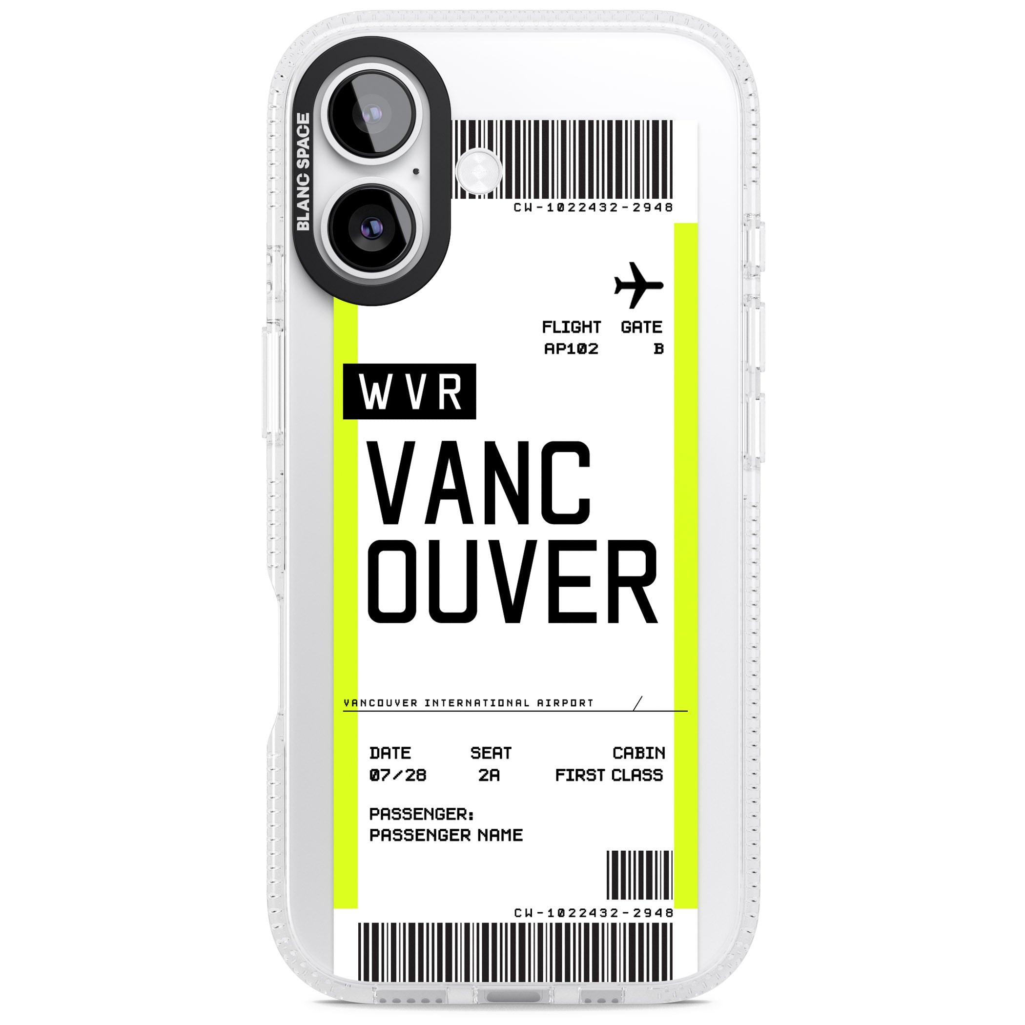 Personalised Vancouver Boarding Pass iPhone 17 Impact Air Clear Phone Case