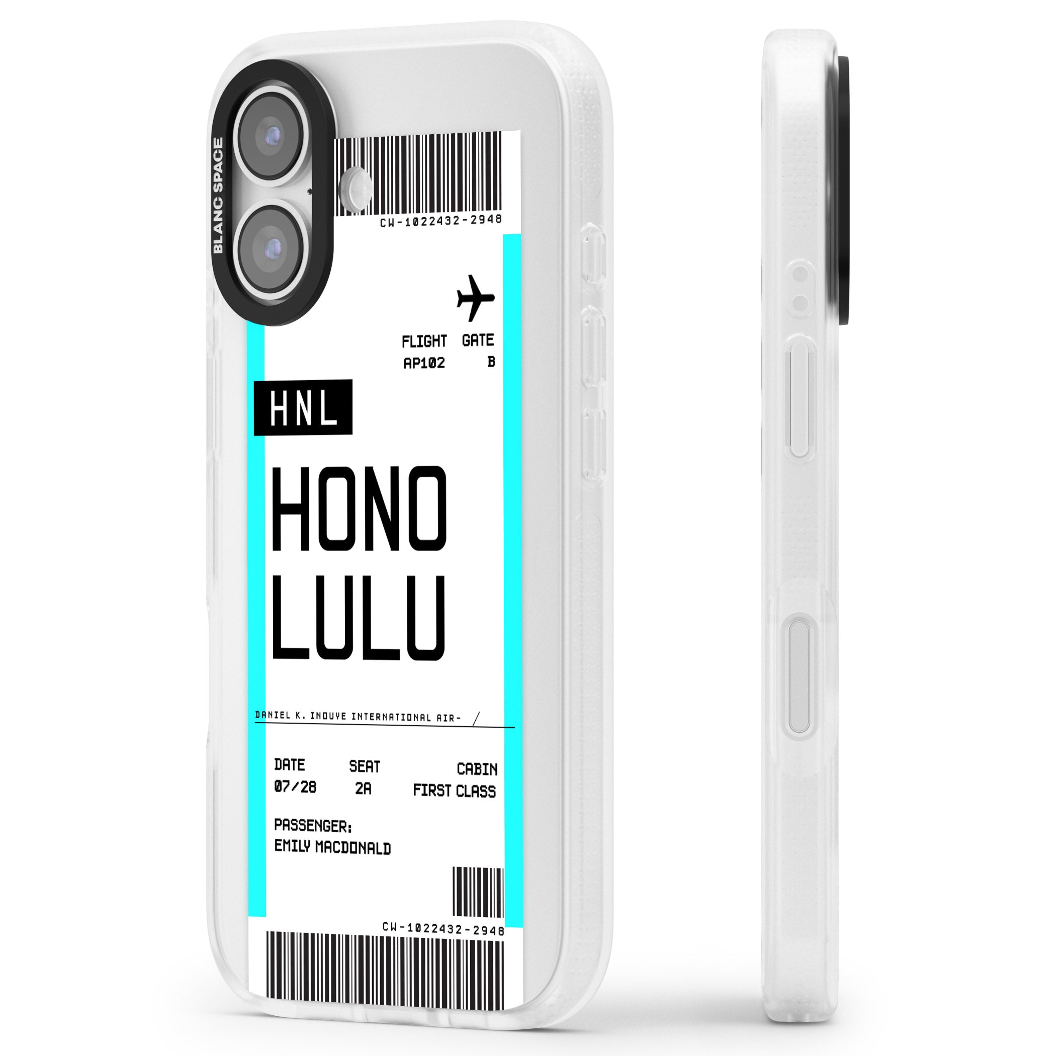 Personalised Honolulu Boarding Pass iPhone 17 Impact Air Clear Phone Case Side Profile