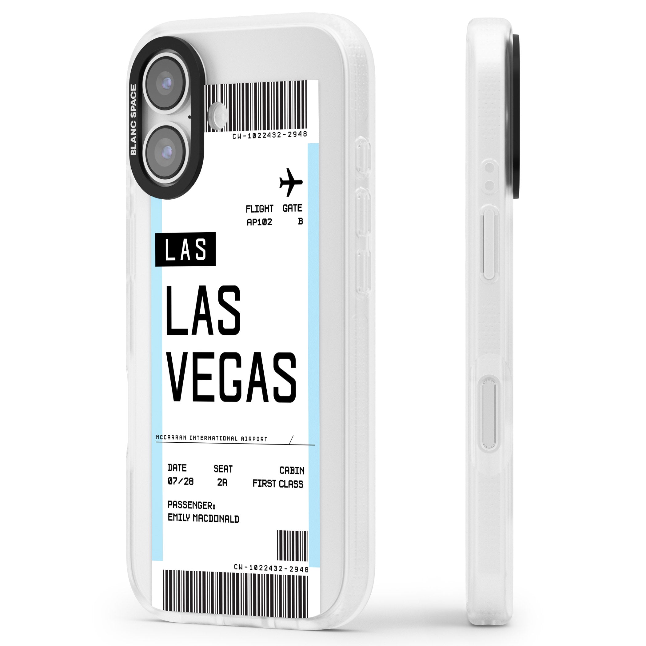 Personalised Las Vegas Boarding Pass iPhone 17 Impact Air Clear Phone Case Side Profile