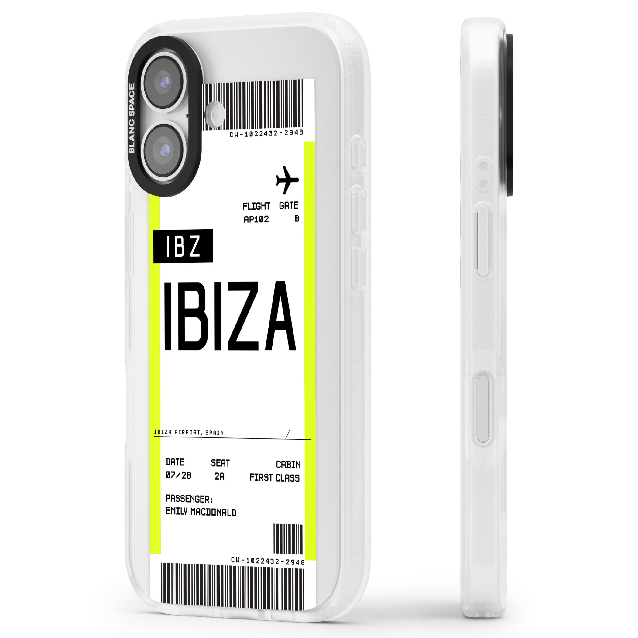 Personalised Ibiza Boarding Pass iPhone 17 Impact Air Clear Phone Case Side Profile