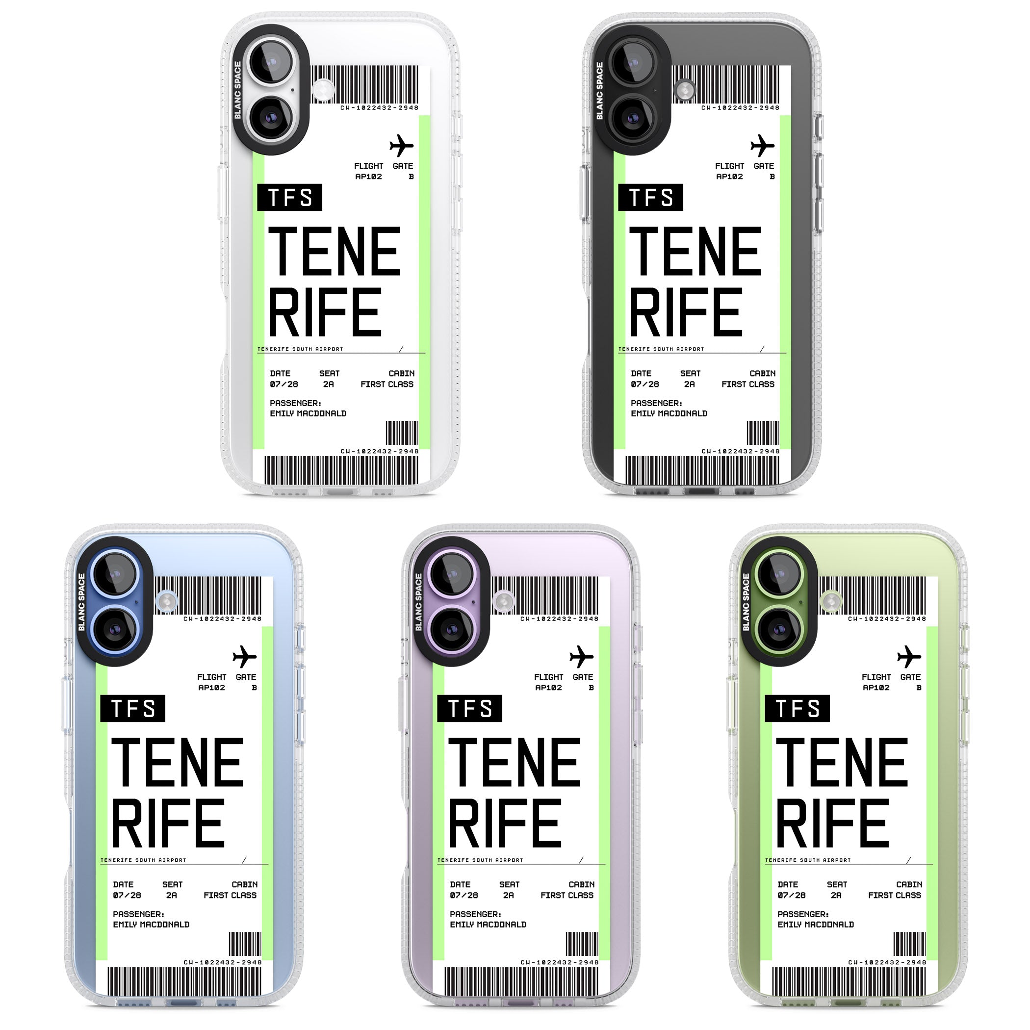 Personalised Tenerife Boarding Pass iPhone 17 Impact Air Clear Phone Case APT Impact Protection
