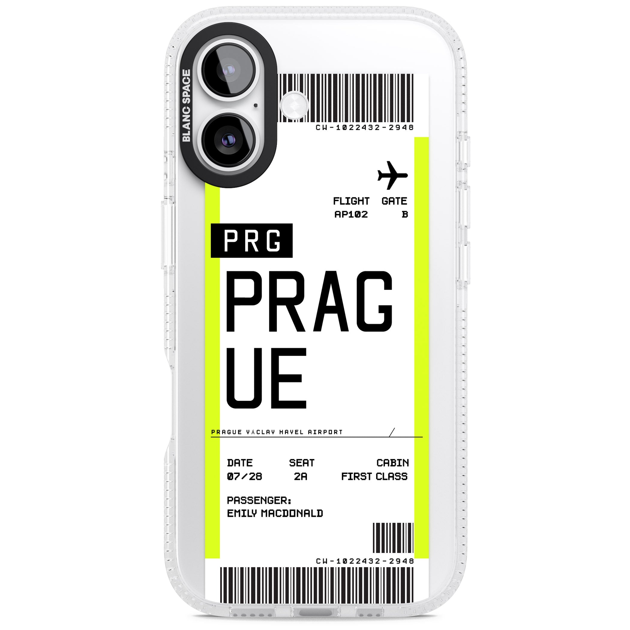 Personalised Prague Boarding Pass iPhone 17 Impact Air Clear Phone Case