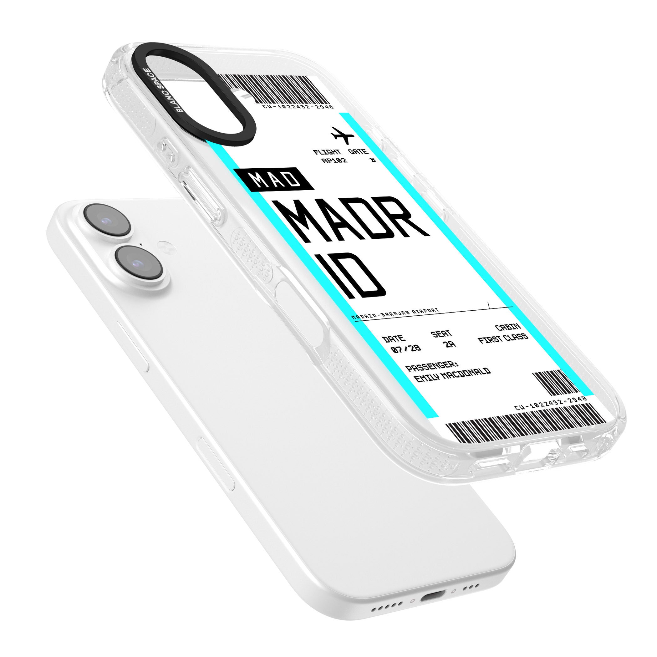 Personalised Madrid Boarding Pass iPhone 17 Impact Air Clear Phone Case Colours
