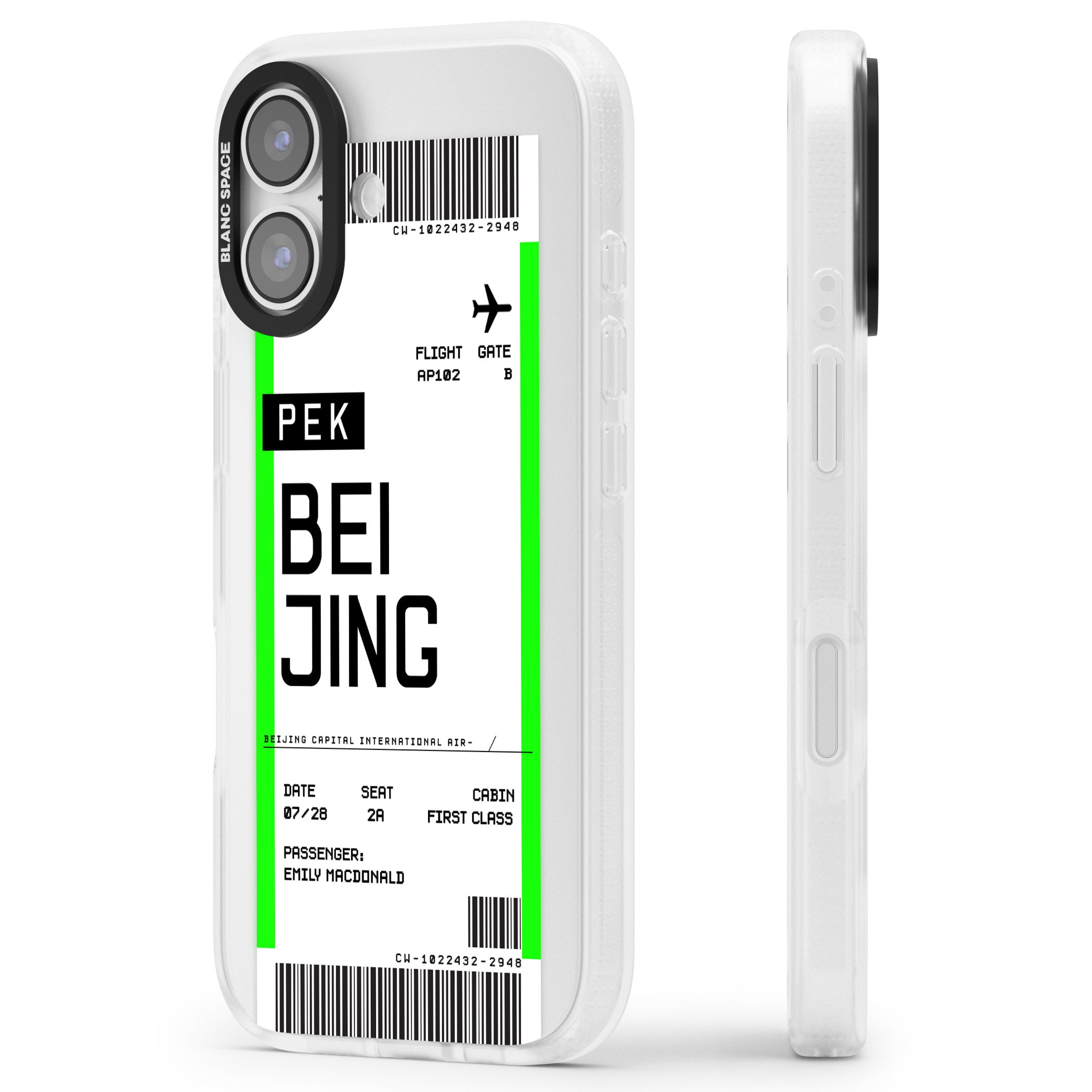 Personalised Beijing Boarding Pass iPhone 17 Impact Air Clear Phone Case Side Profile