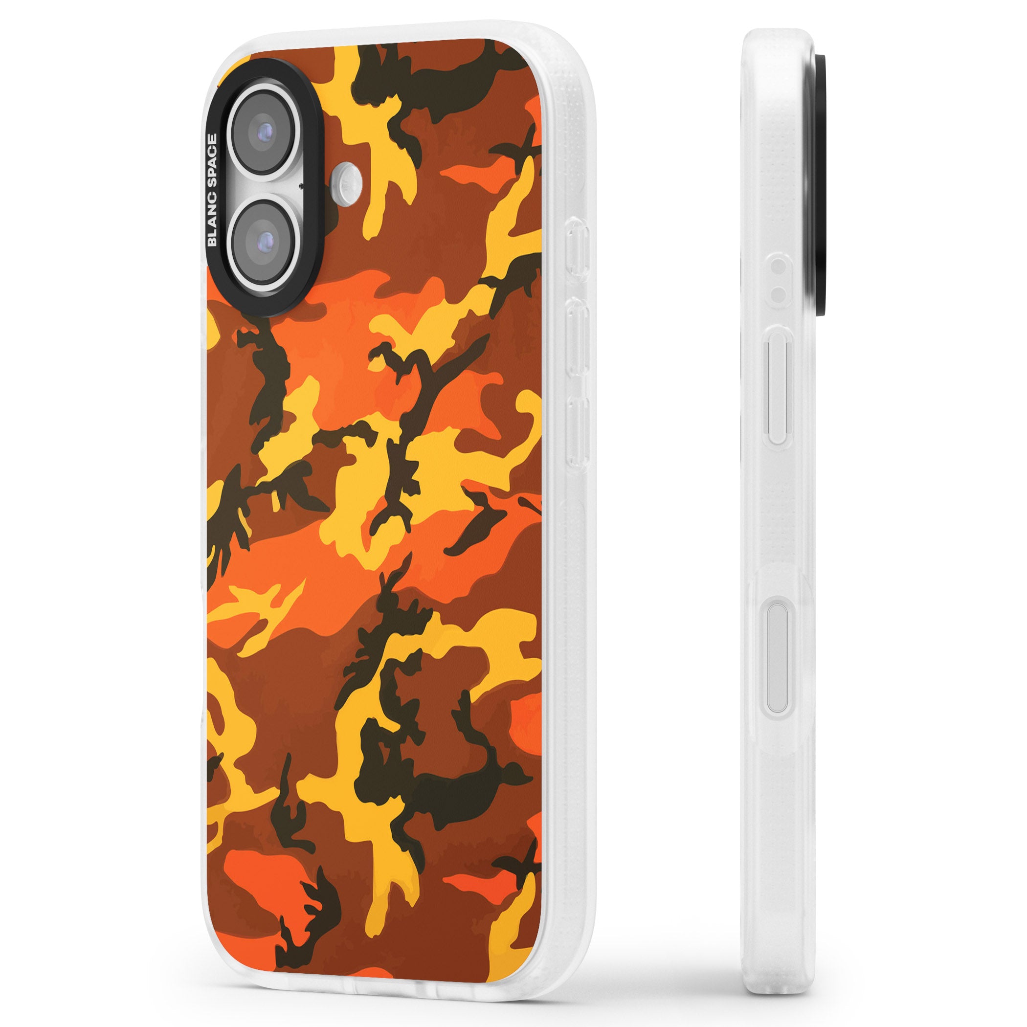 Orange Camo iPhone 17 Impact Air Clear Phone Case Side Profile
