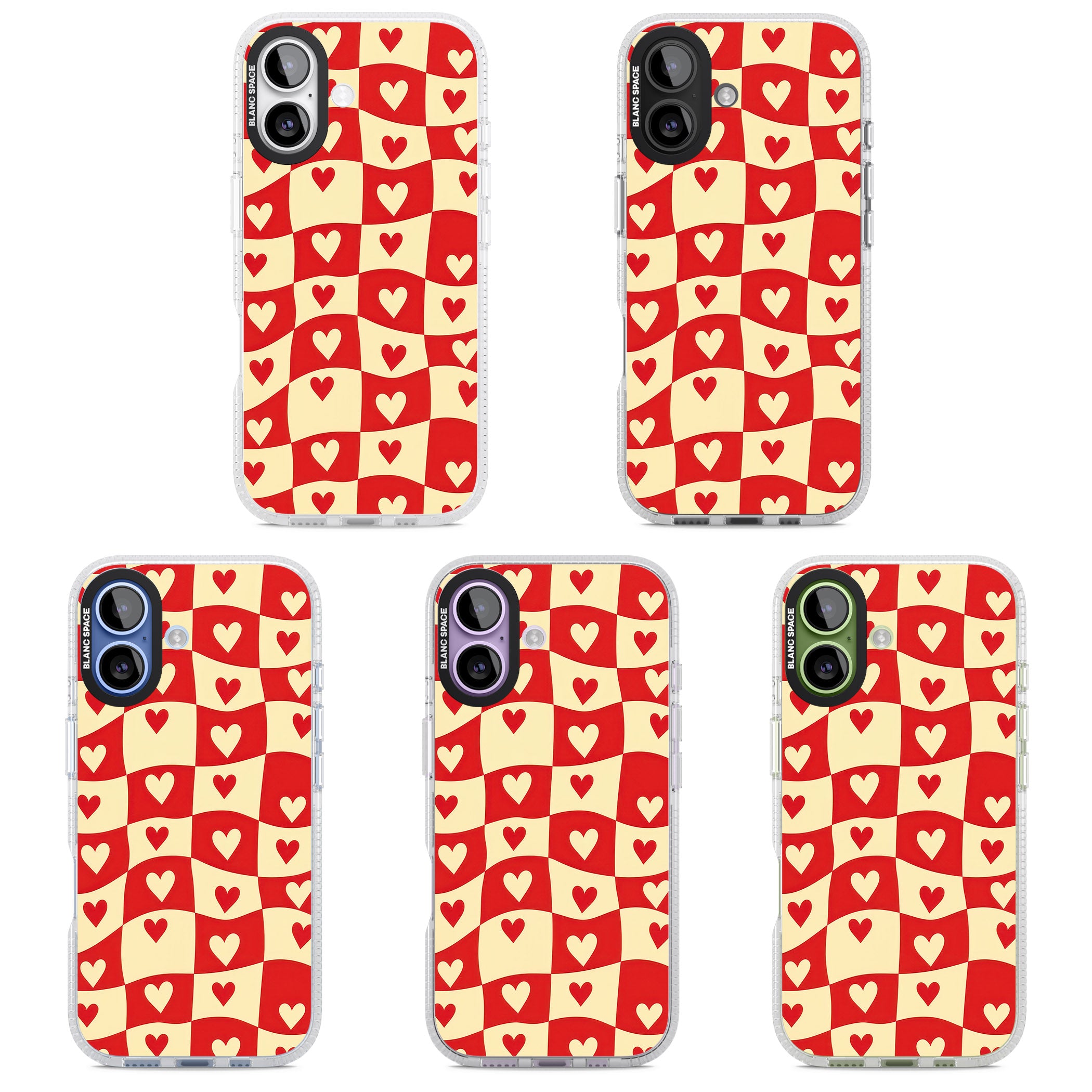 Red Wavy Checked & Hearts iPhone 17 Impact Air Clear Phone Case APT Impact Protection