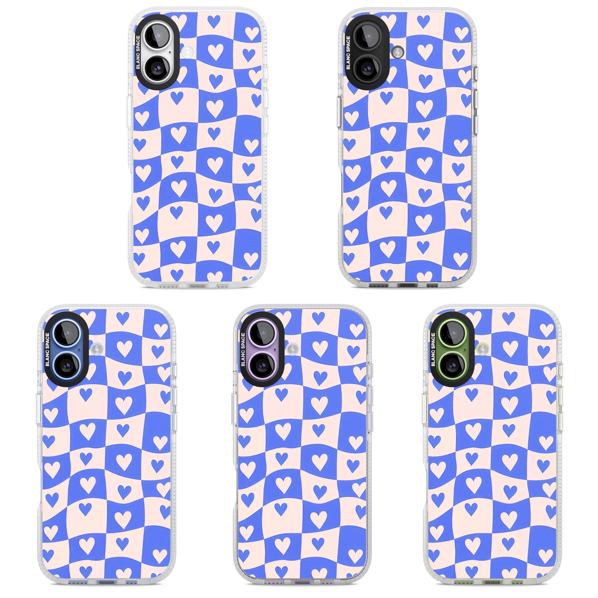 Blue Wavy Checked Hearts iPhone 17 Impact Air Clear Phone Case APT Impact Protection