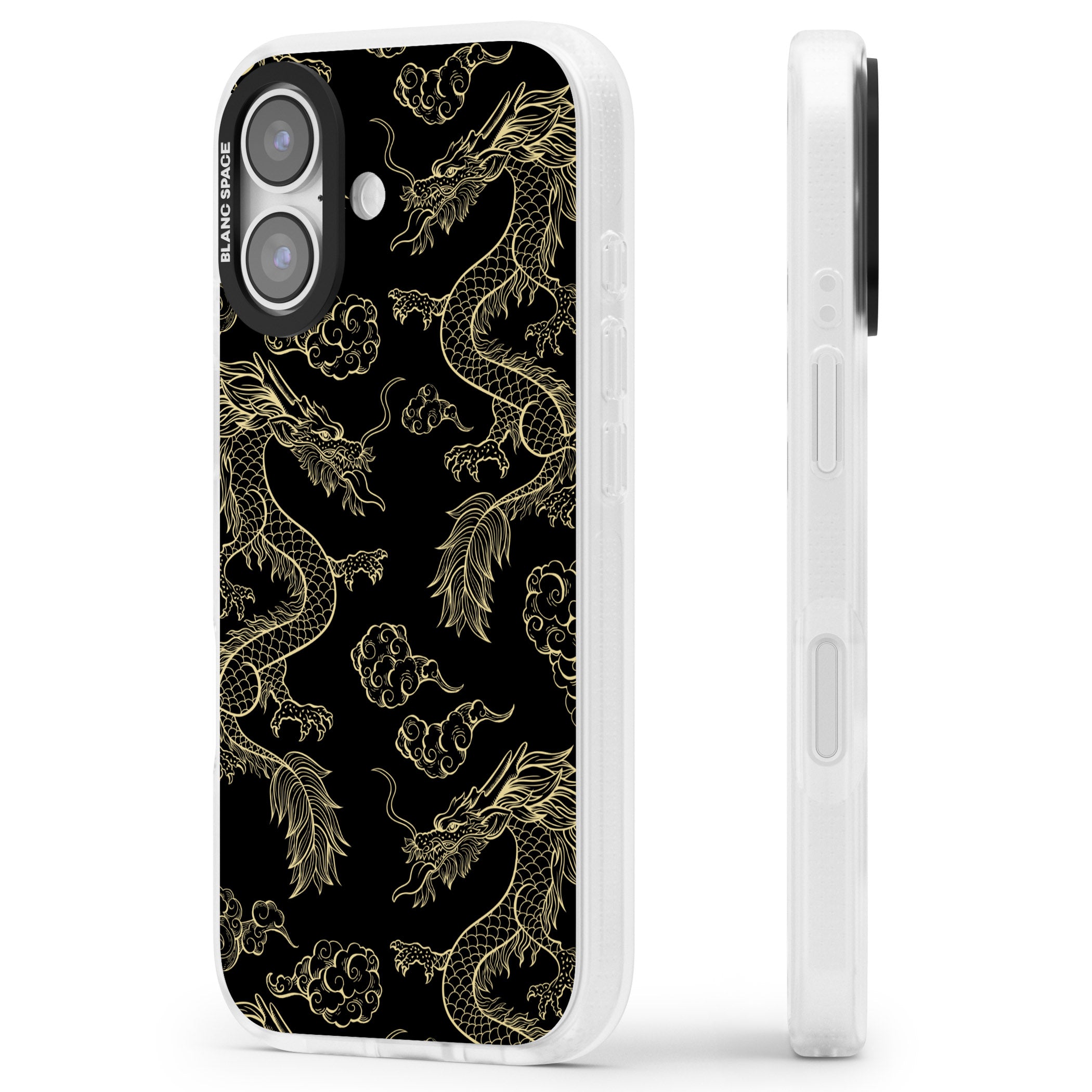 Black And Gold Dragon Pattern iPhone 17 Impact Air Clear Phone Case Side Profile