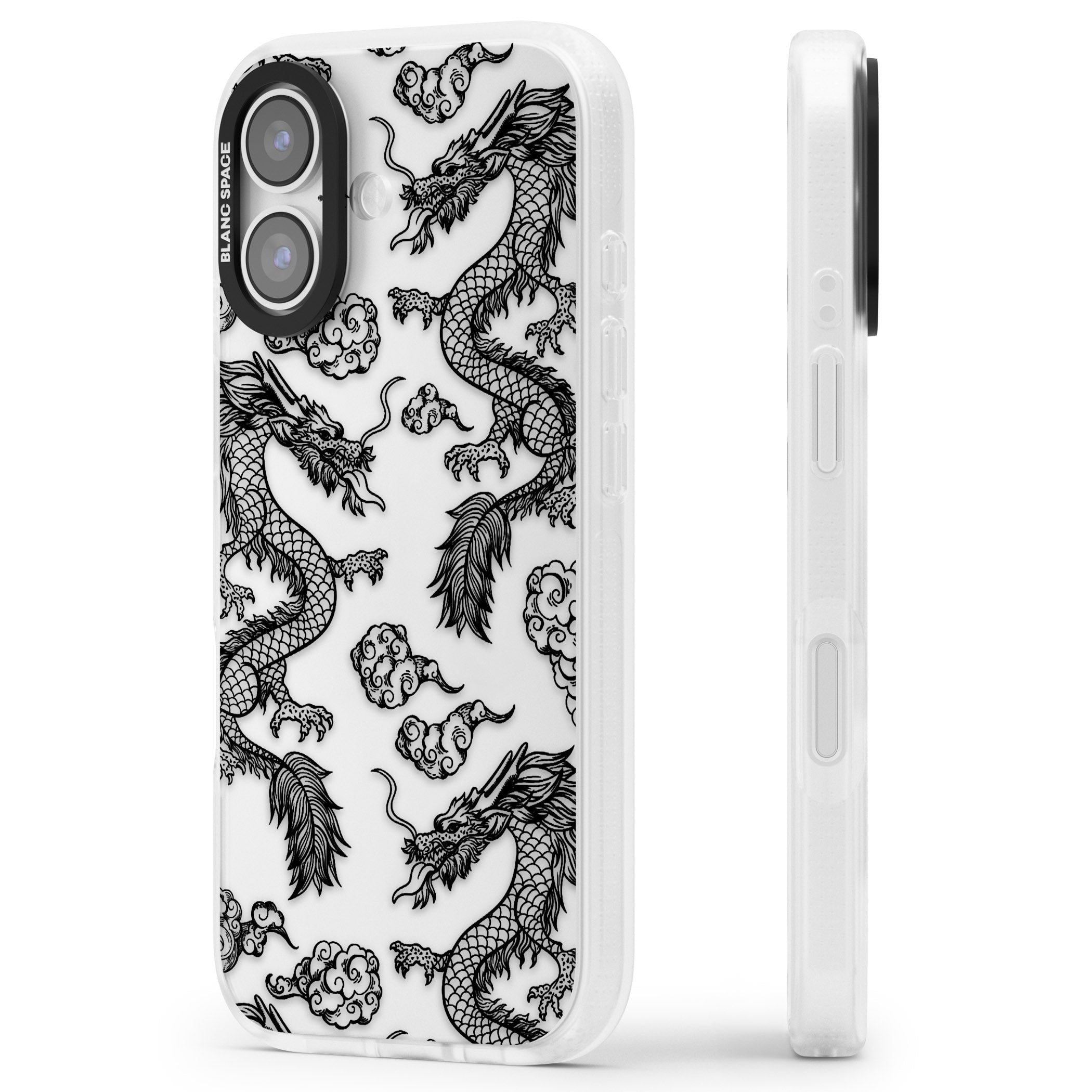 Black Dragon Pattern iPhone 17 Impact Air Clear Phone Case Side Profile