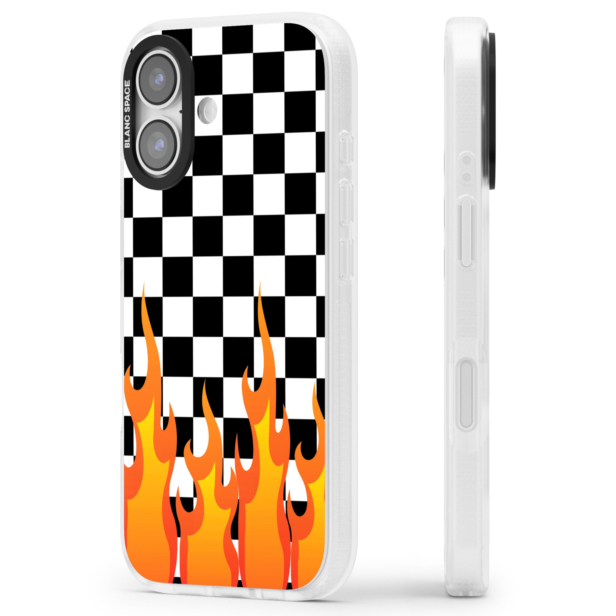 Checkered Fire iPhone 17 Impact Air Clear Phone Case Side Profile
