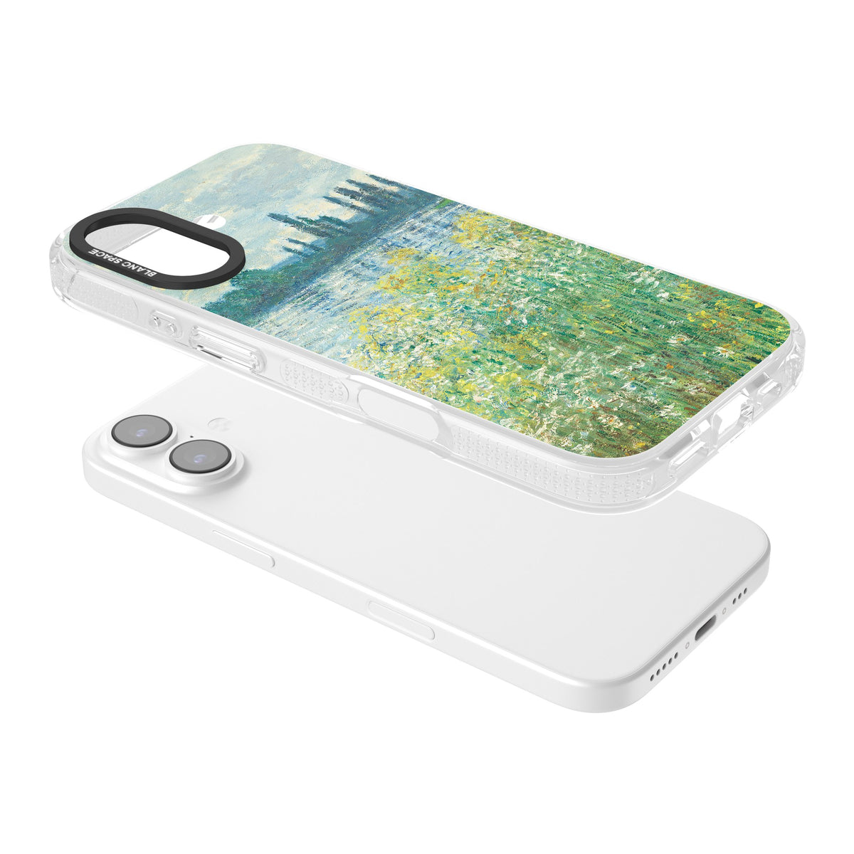 Banks Of The Seine By Claude Monet iPhone 16 / iPhone 16 Plus / iPhone 17 Impact Air Clear Phone Case angled